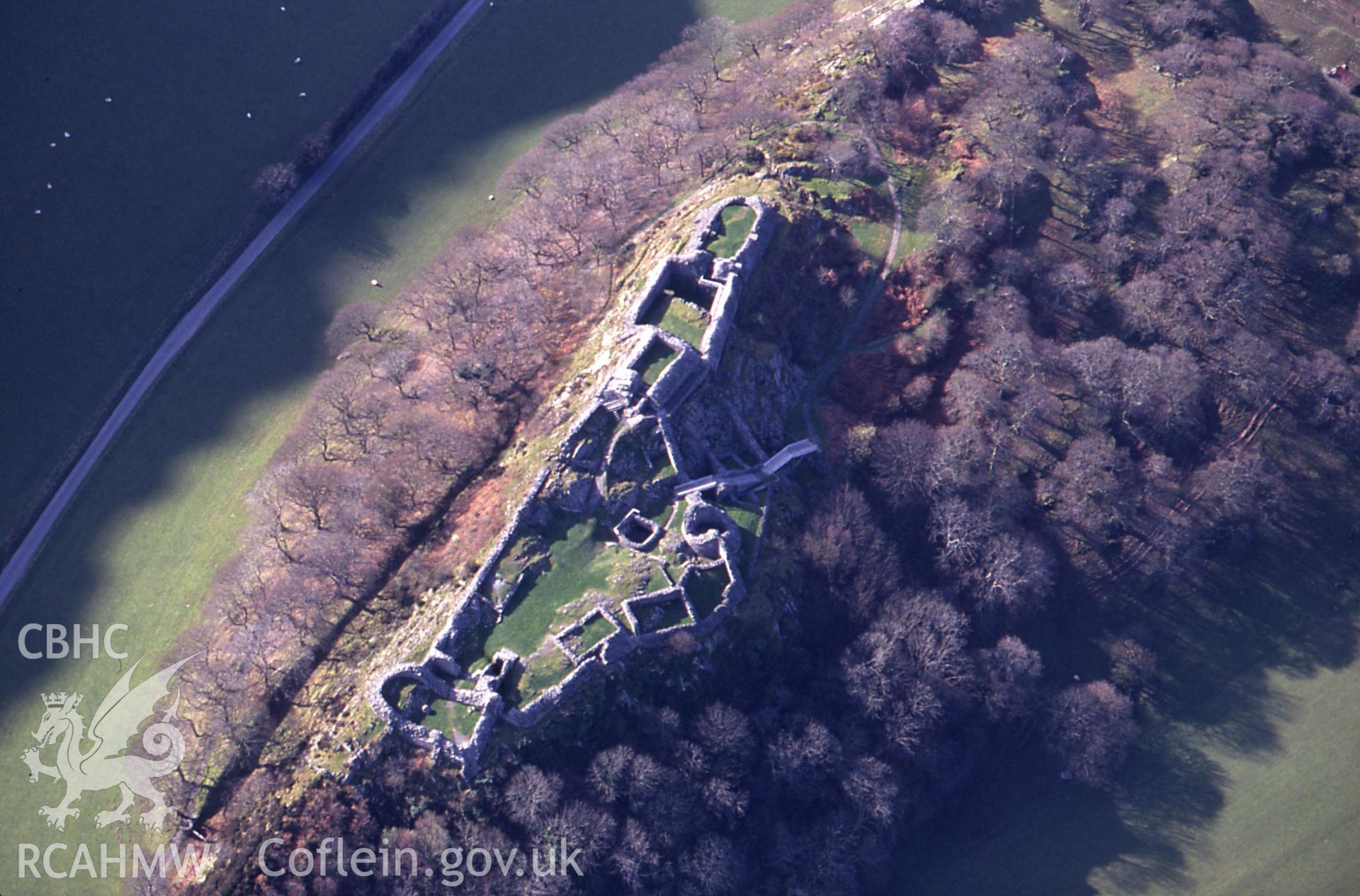 Slide of RCAHMW colour oblique aerial photograph of Castell Y Bere, taken by C.R. Musson, 25/3/1993.