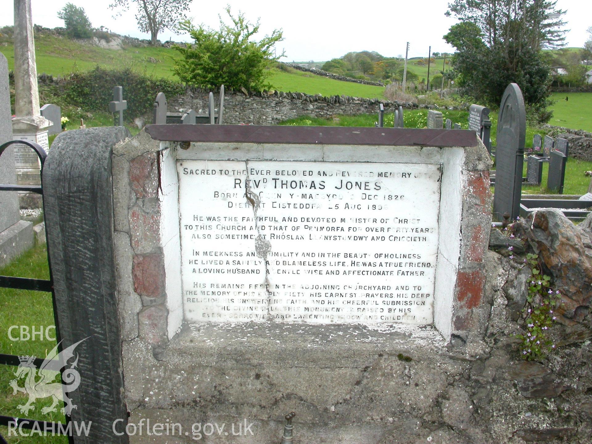 Exterior, memorial tablet to minister