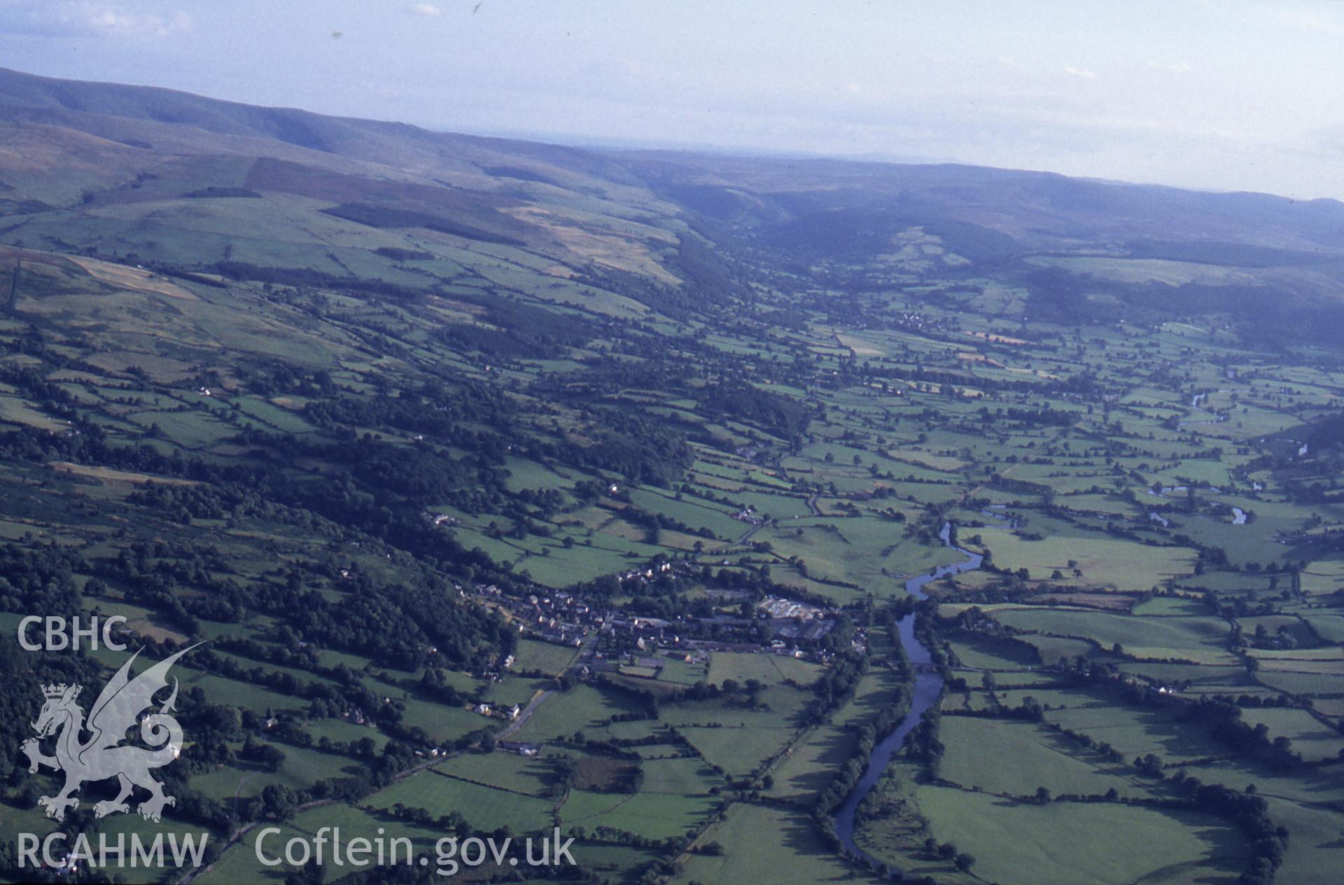 RCAHMW colour slide oblique aerial photograph of the settlement, Cynwyd, taken by C.R. Musson, 13/08/94