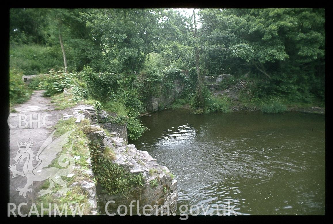 View of sluices and dam at Kidwelly Tinplate Works in 1982