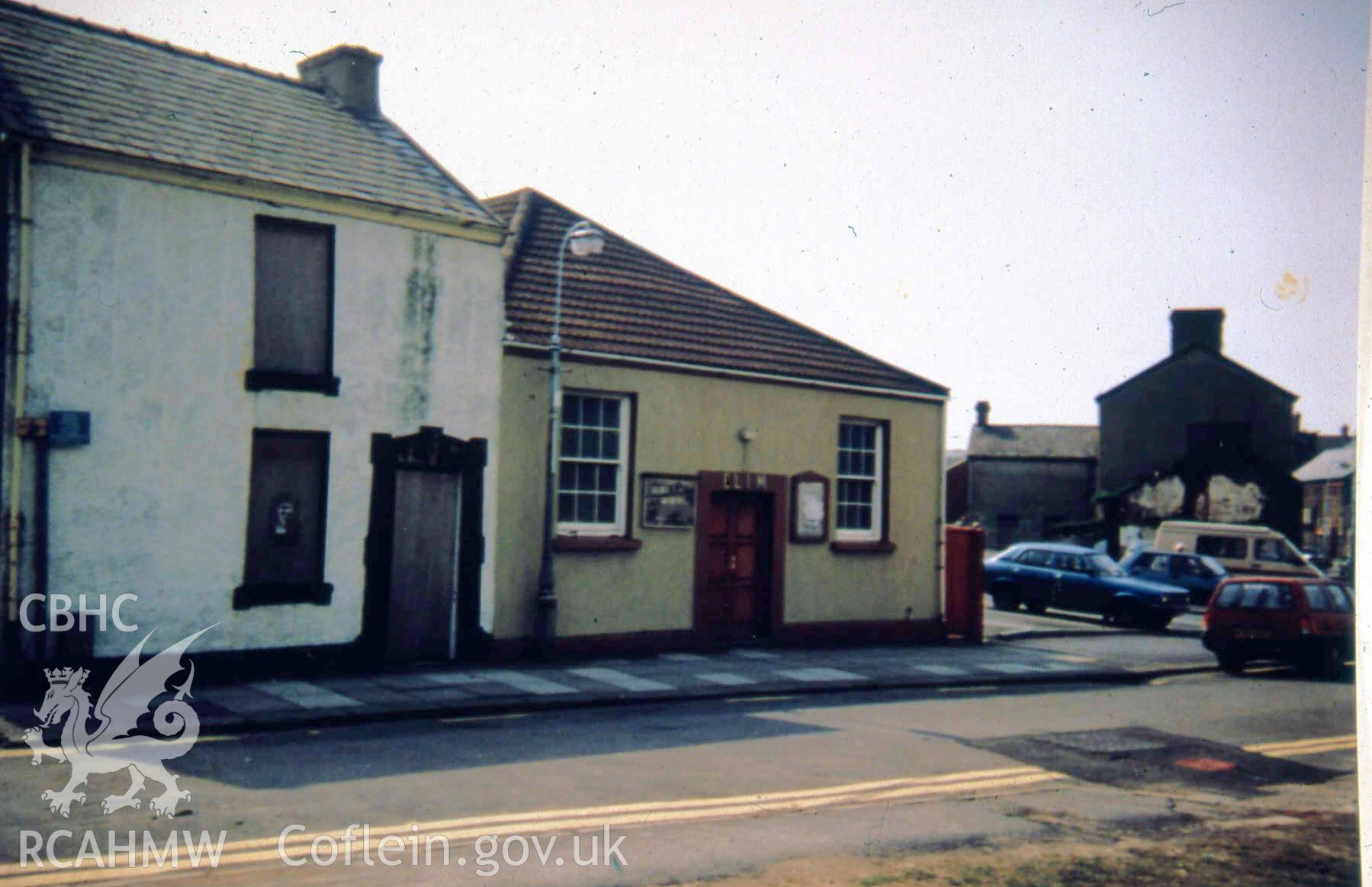 Digital photograph showing buildings in Pembrey, including Elim chapel, taken c1985