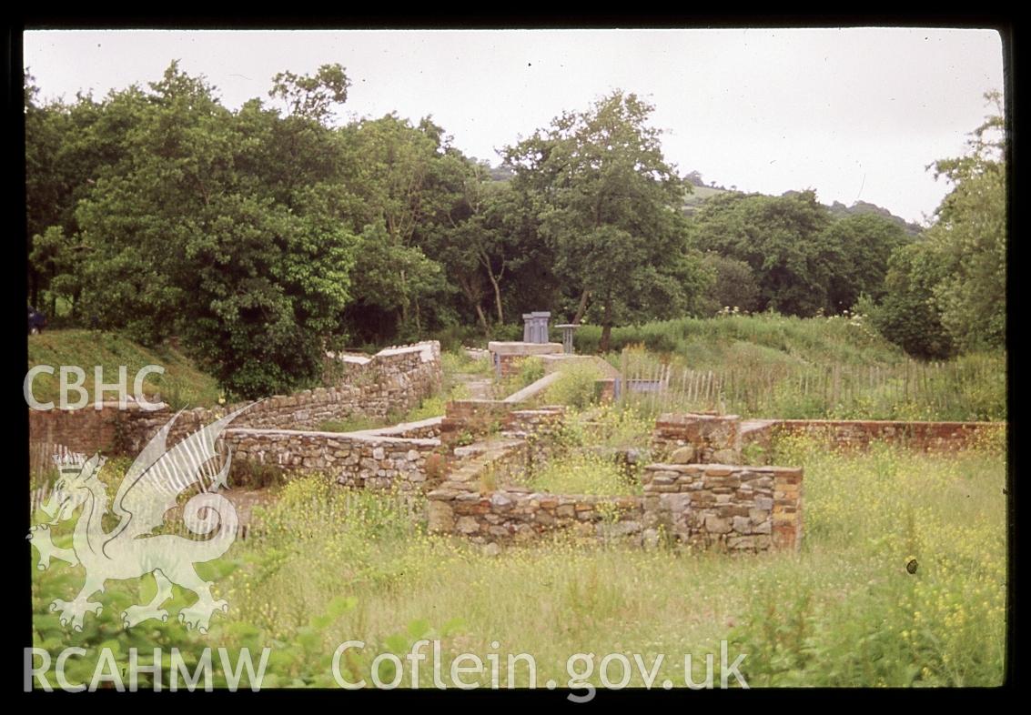 View of sluices and dam at Kidwelly Tinplate Works in 1982