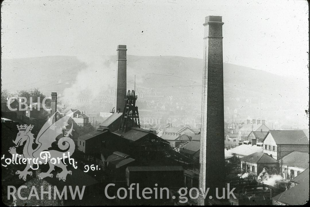 Digital copy of postcard showing a colliery in Porth in 1931.