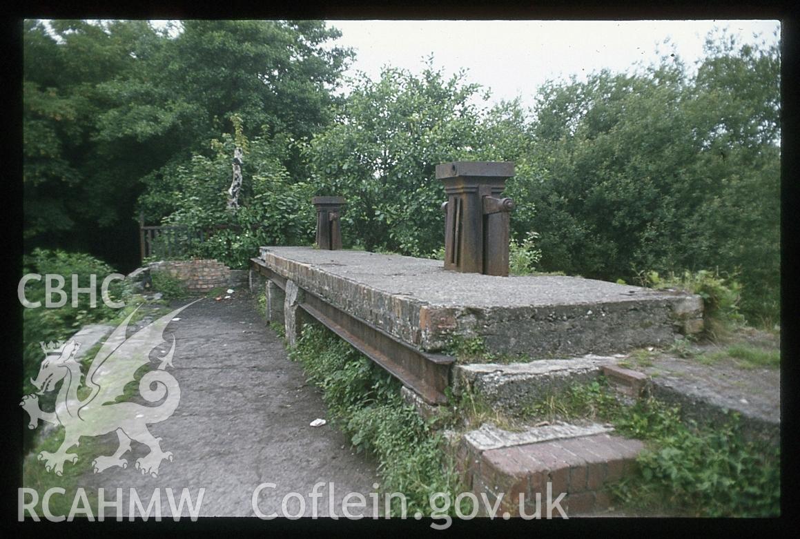 View of sluices and dam at Kidwelly Tinplate Works in 1982