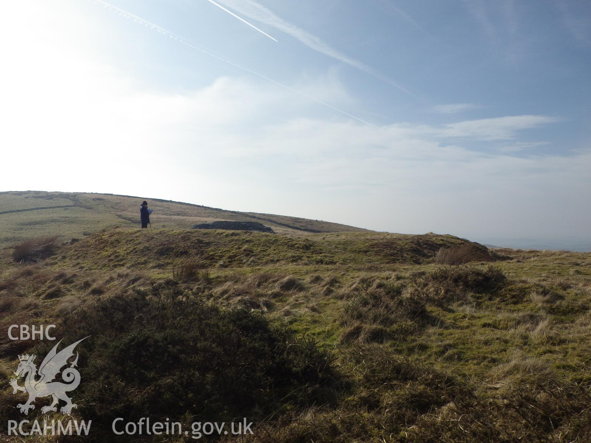 The earthwork mound at Carreg y Bwci, looking southwest.