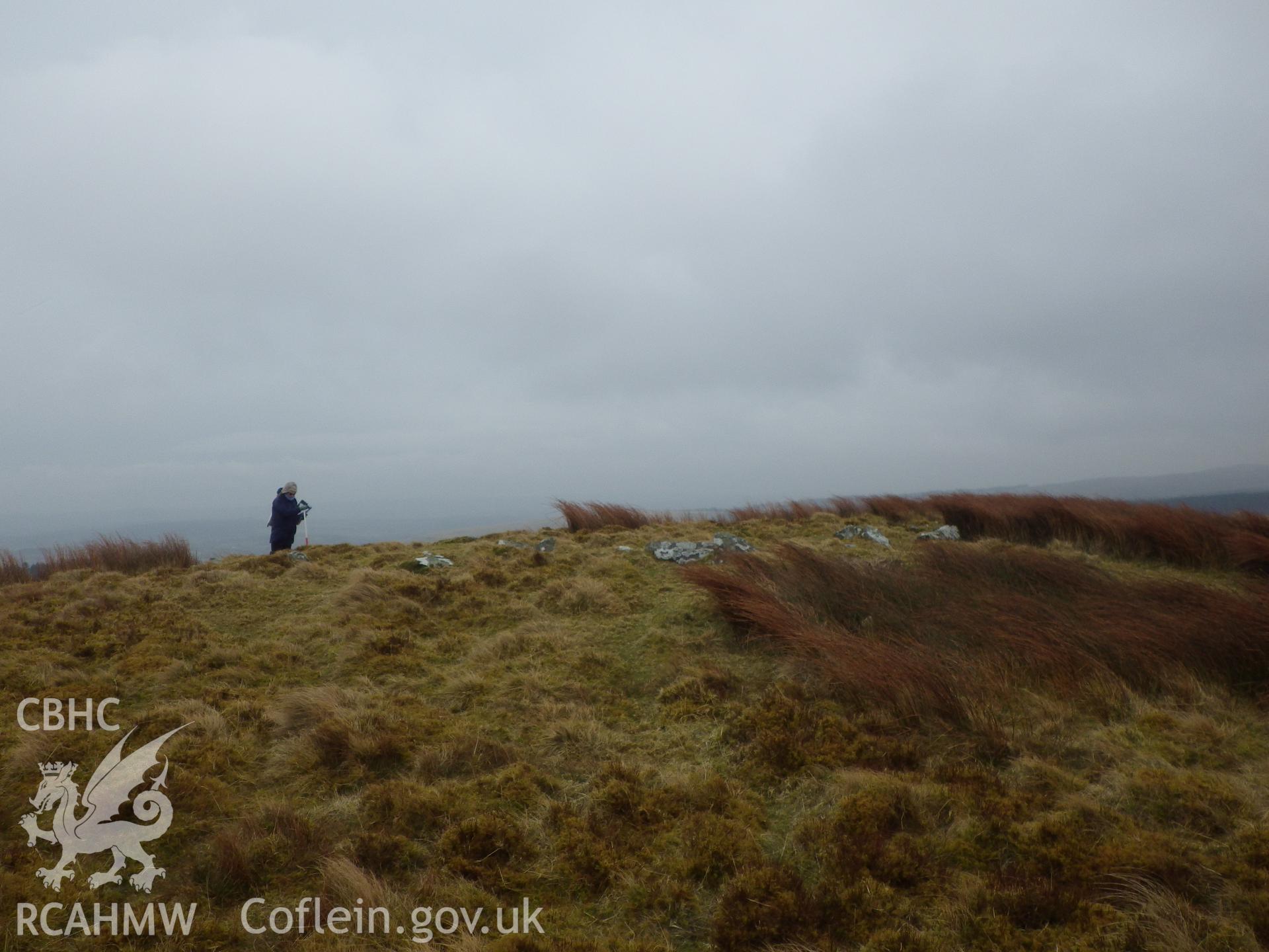 Stone cairn, looking north northwest.