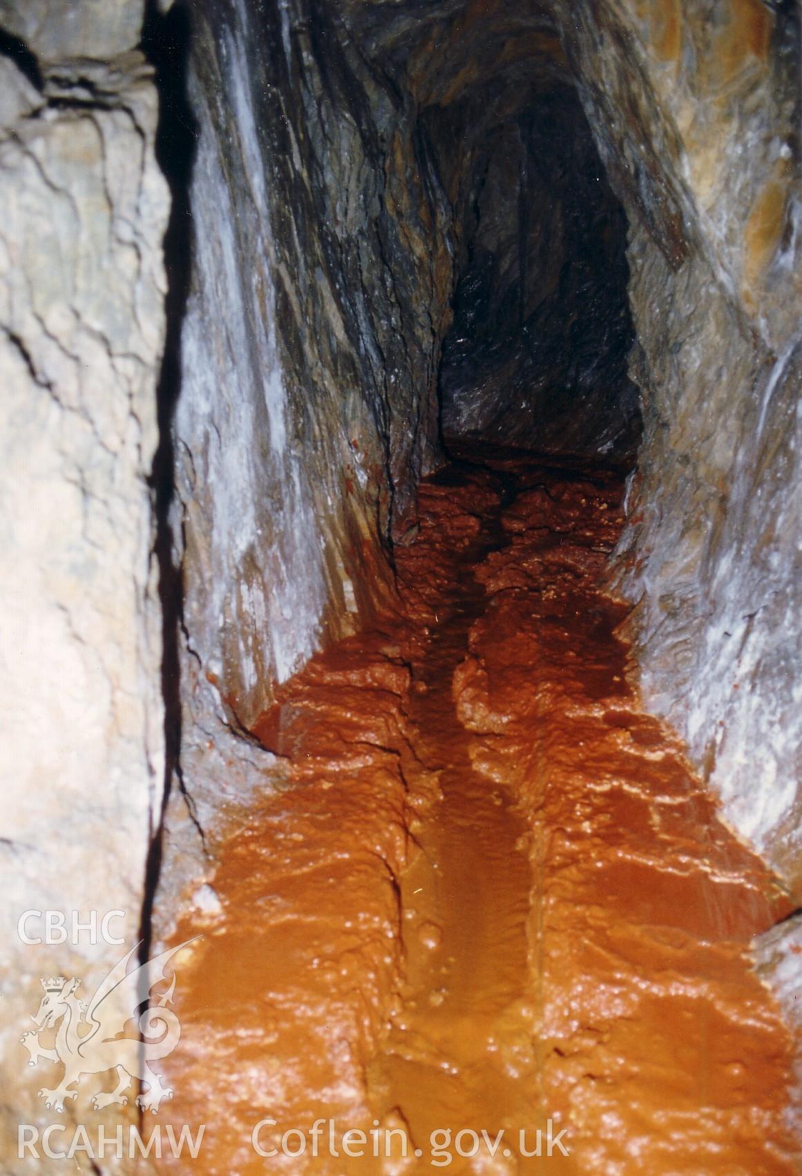 Inside the tunnel at Penrhiw Mine.