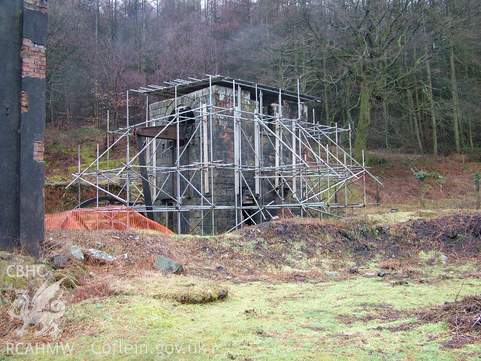 1845 engine house shrouded in scaffolding.