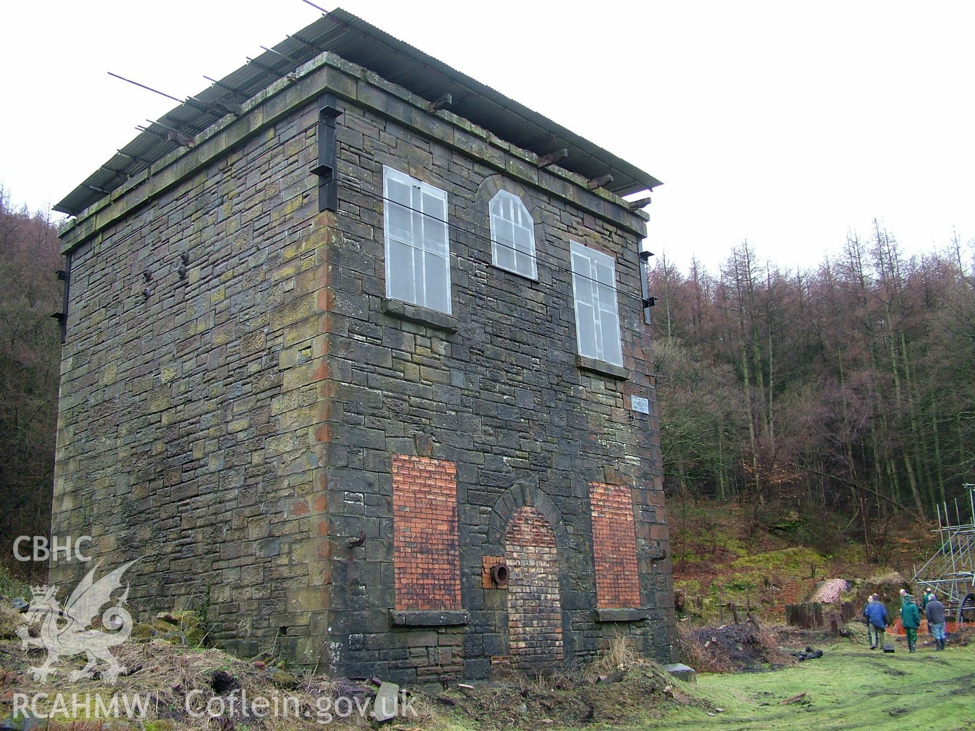 Vertical engine house, openings blocked.