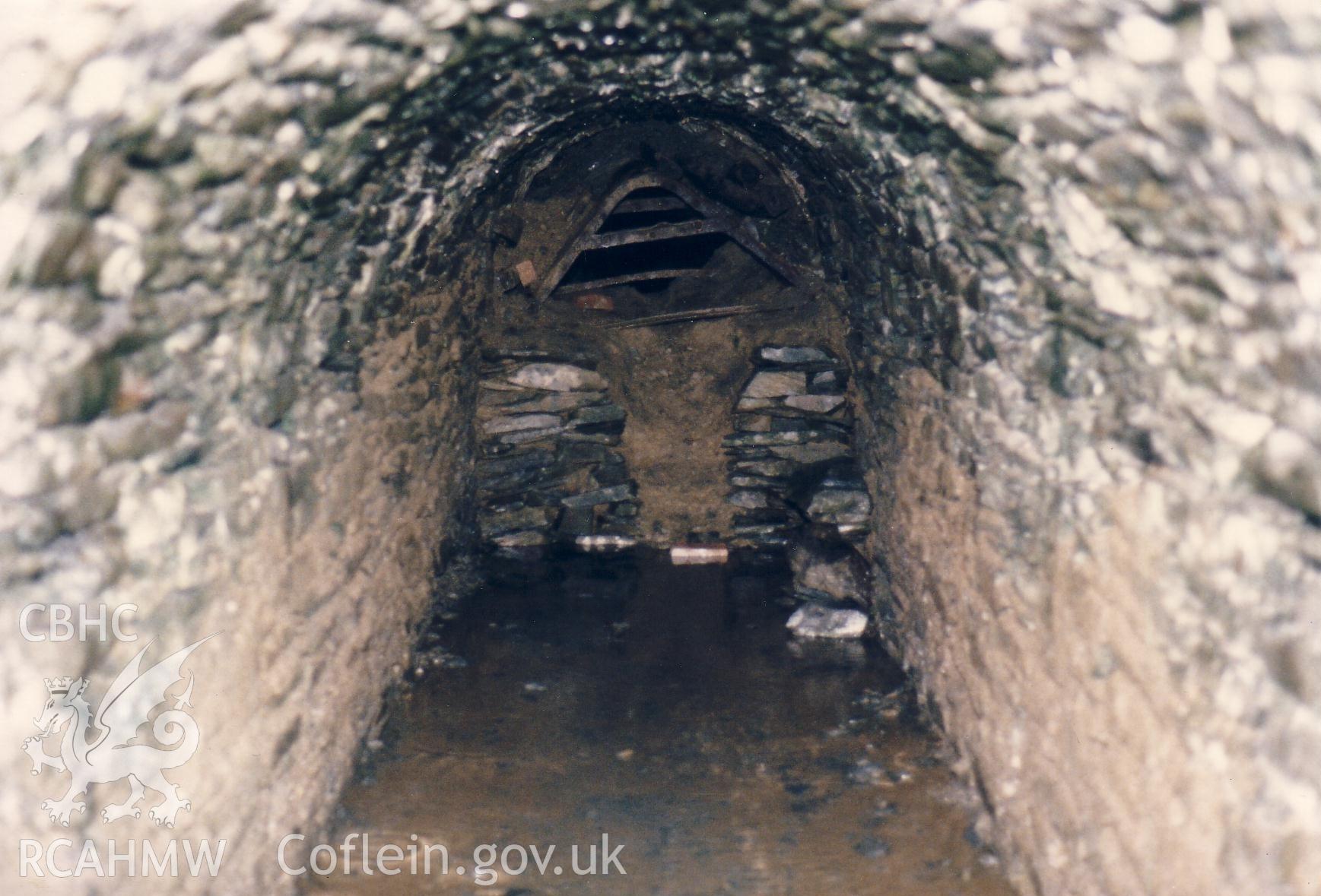 Inside Level Fawr adit showing the blocked entrance