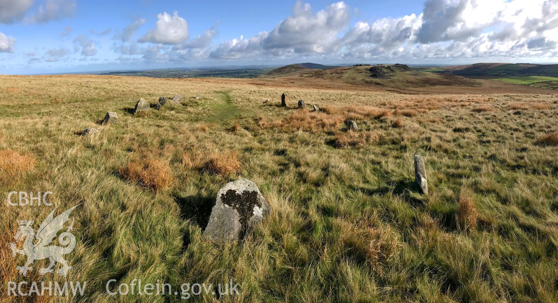 Digital colour photograph showing Bedd Arthur prehistoric ritual site, Mynachlog-Ddu, taken by Paul Davis on 22nd October 2019.