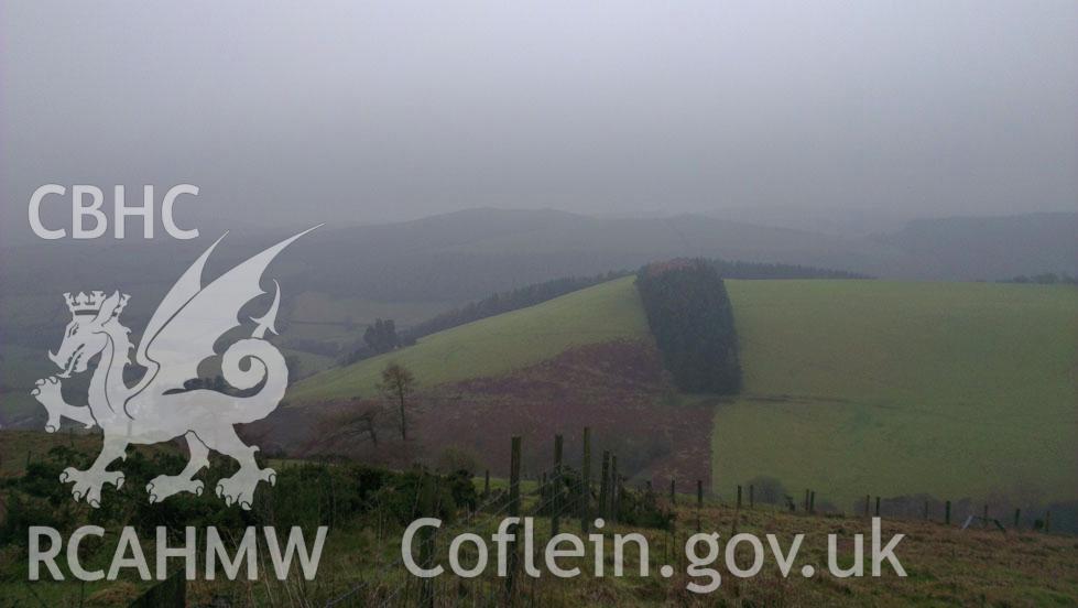 Digital colour photograph of the Pilleth battlefield. Photographed during Phase Three of the Welsh Battlefield Metal Detector Survey, carried out by Archaeology Wales, 2012-2014. Project code: 2041 - WBS/12/SUR.