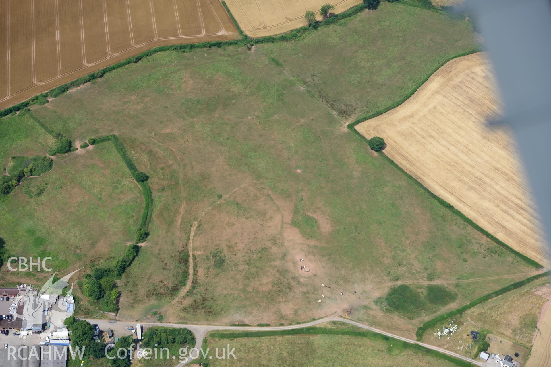 Royal Commission aerial photography of Raglan Castle siegework taken on 19th July 2018 during the 2018 drought.