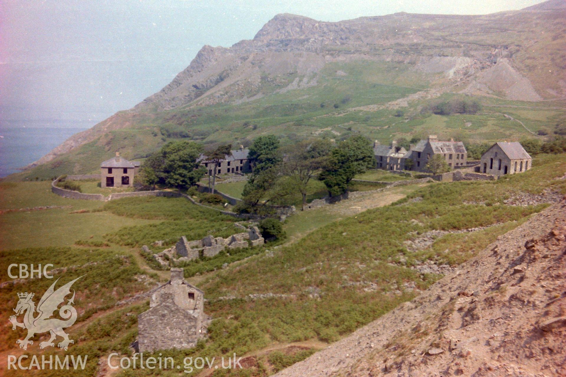 Digitised colour photograph of 'Y Plas' and the chapel at Porth-y-Nant village. Produced during a Bachelor of Architecture dissertation: 'The Form and Architecture of Nineteenth Century Industrial Settlements in Rural Wales' by Martin Davies, 1979.