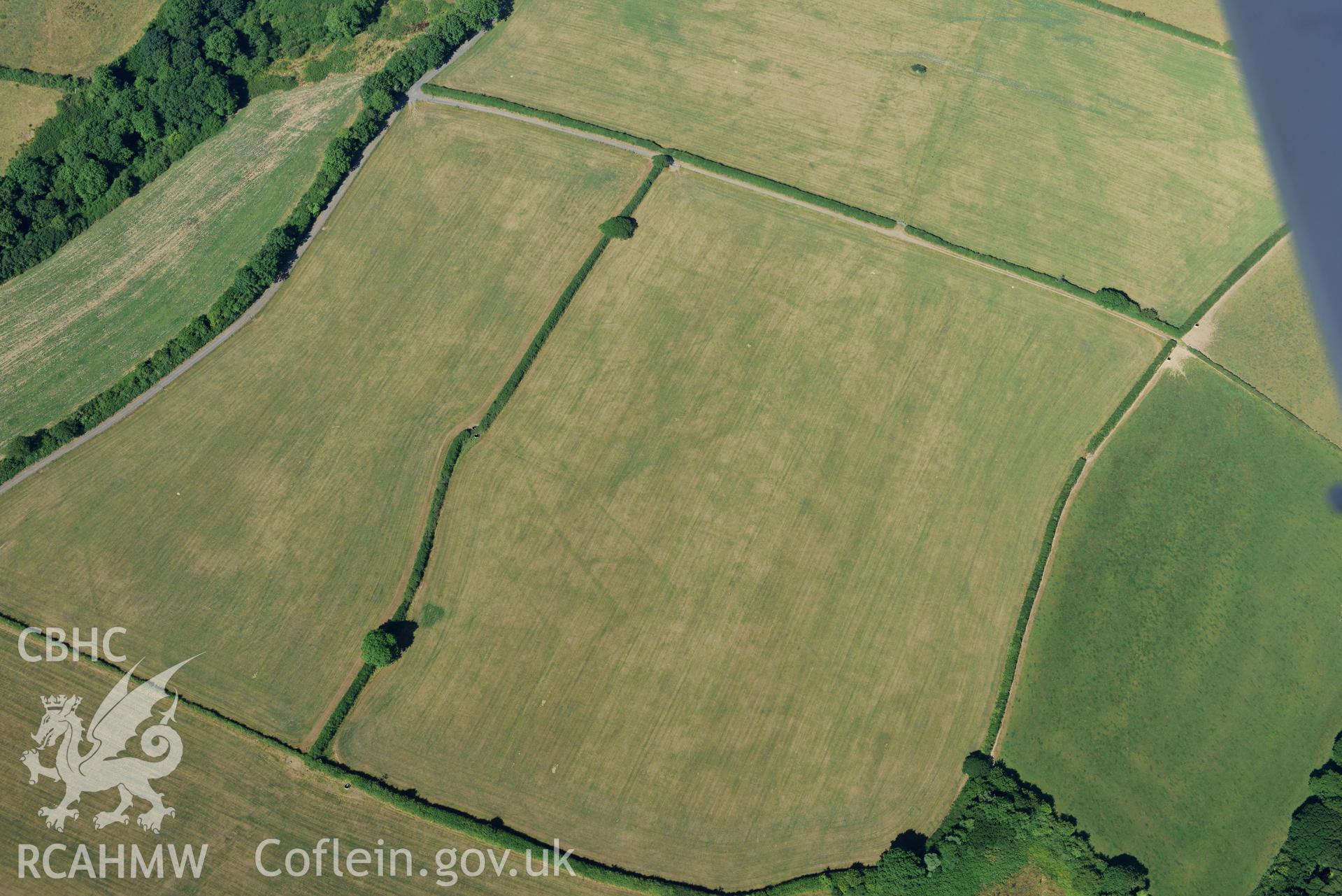 Royal Commission aerial photography of Walton wood or Llys y Fran Romano-British cropmark enclosures taken on 19th July 2018 during the 2018 drought.