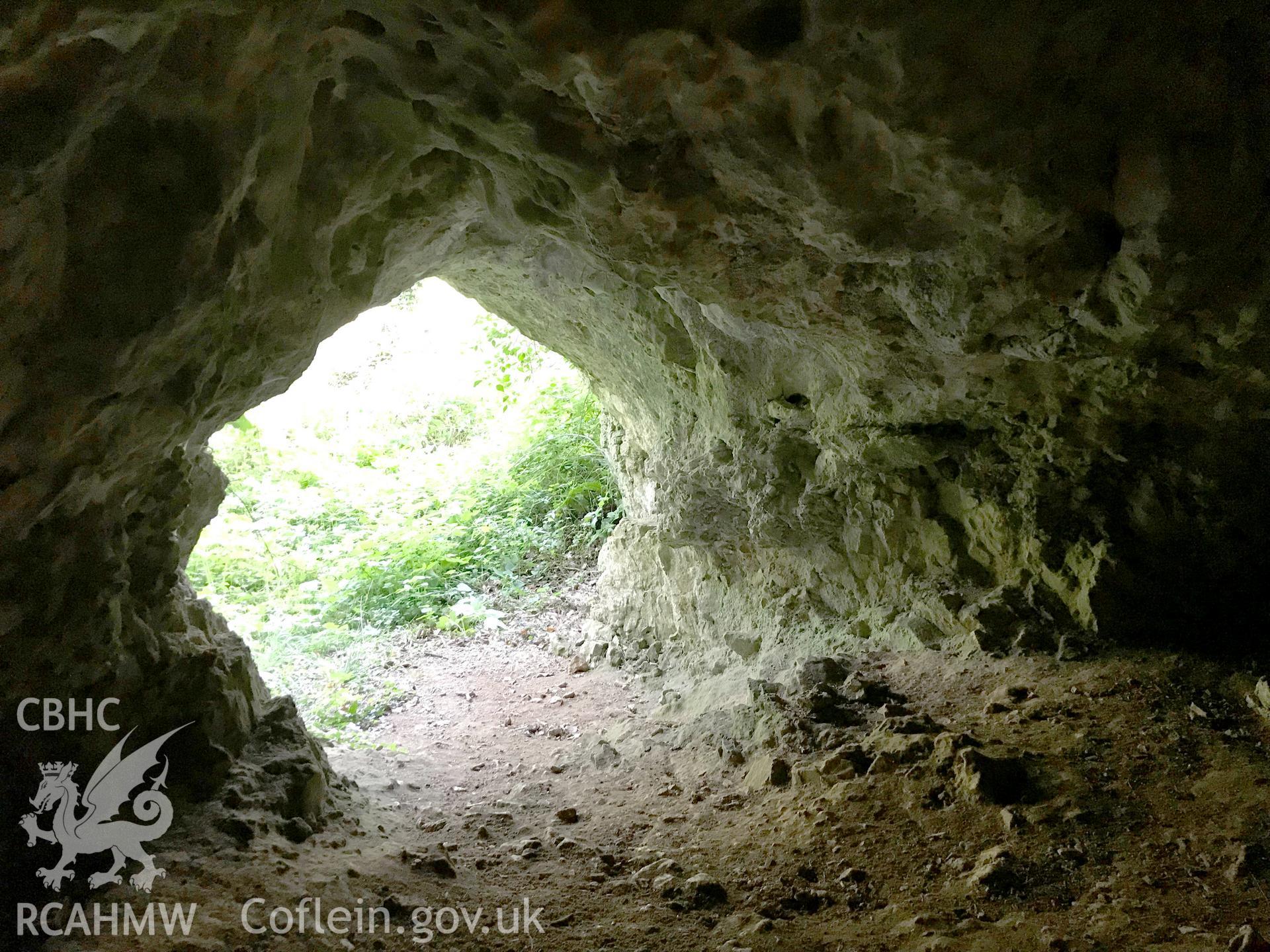 Digital colour photograph showing interior view of Longberry Bank Cave, Penally, Tenby, taken by Paul R. Davis on 21st September 2019.