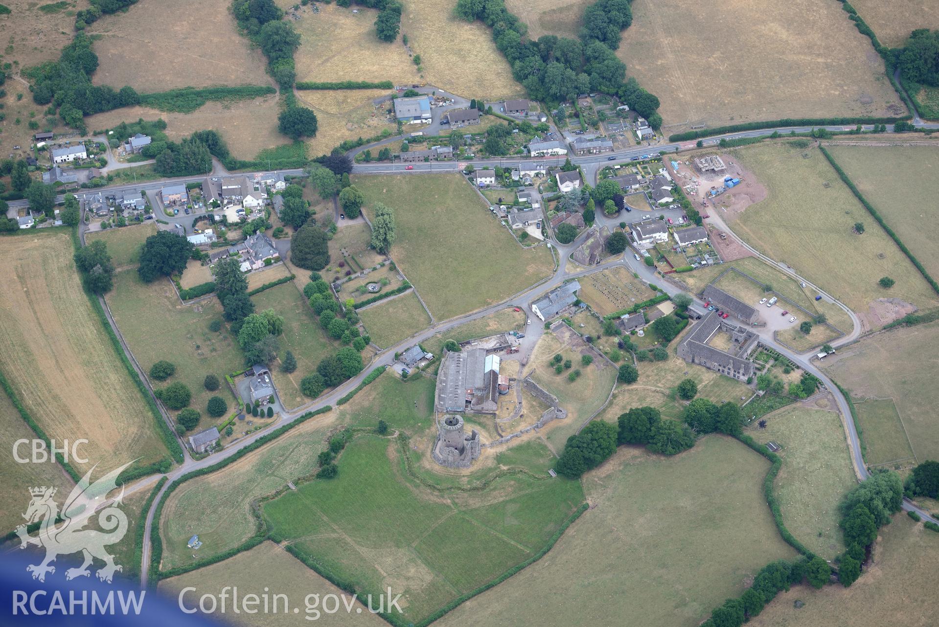 Royal Commission aerial photography of Tretower Castle taken on 19th July 2018 during the 2018 drought.