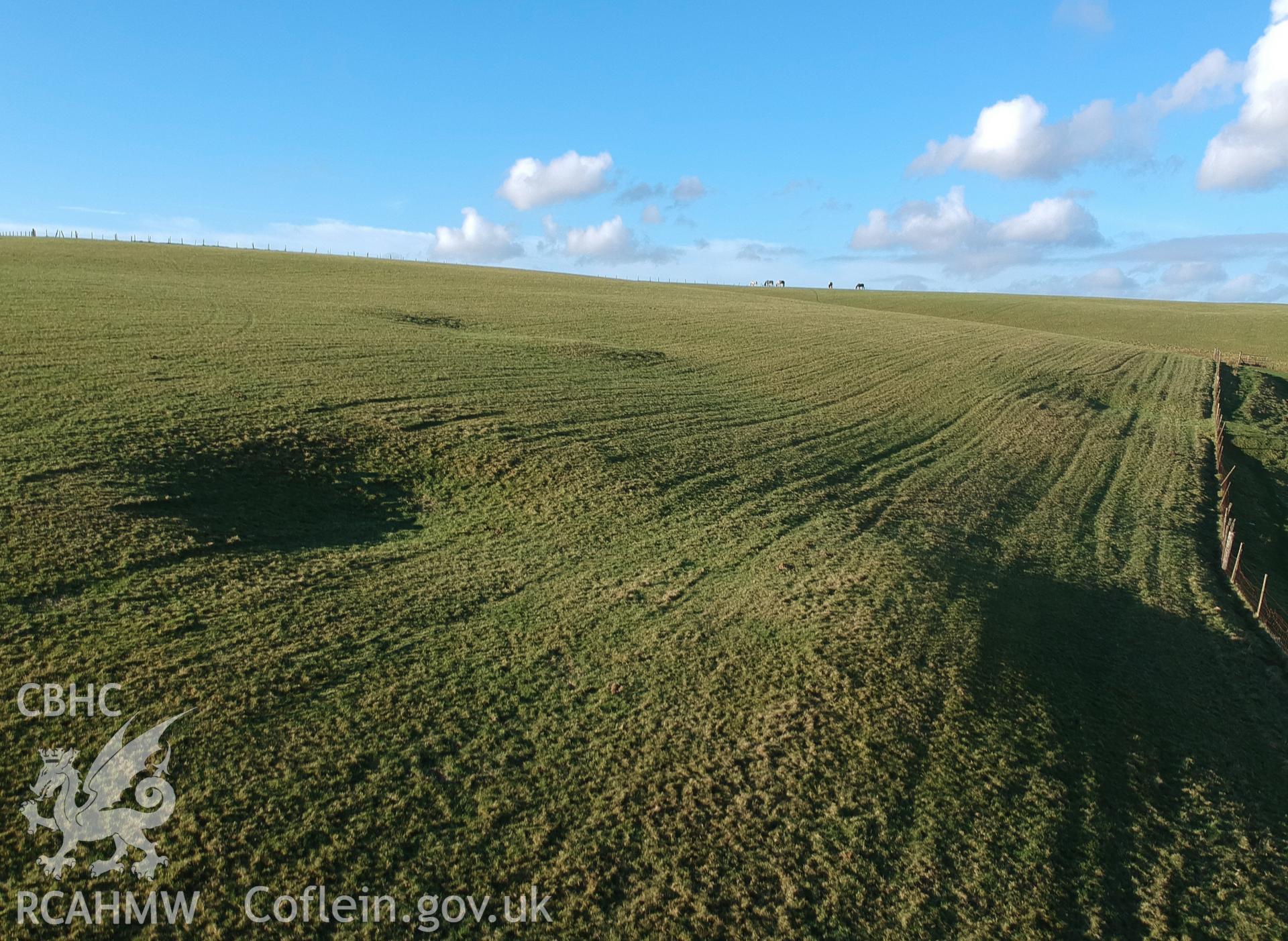 Digital colour photograph showing house platforms I, II and III, west of Mynydd Ty-Talwyn, Llangynwyd Lower, taken by Paul Davis on 11th January 2020.