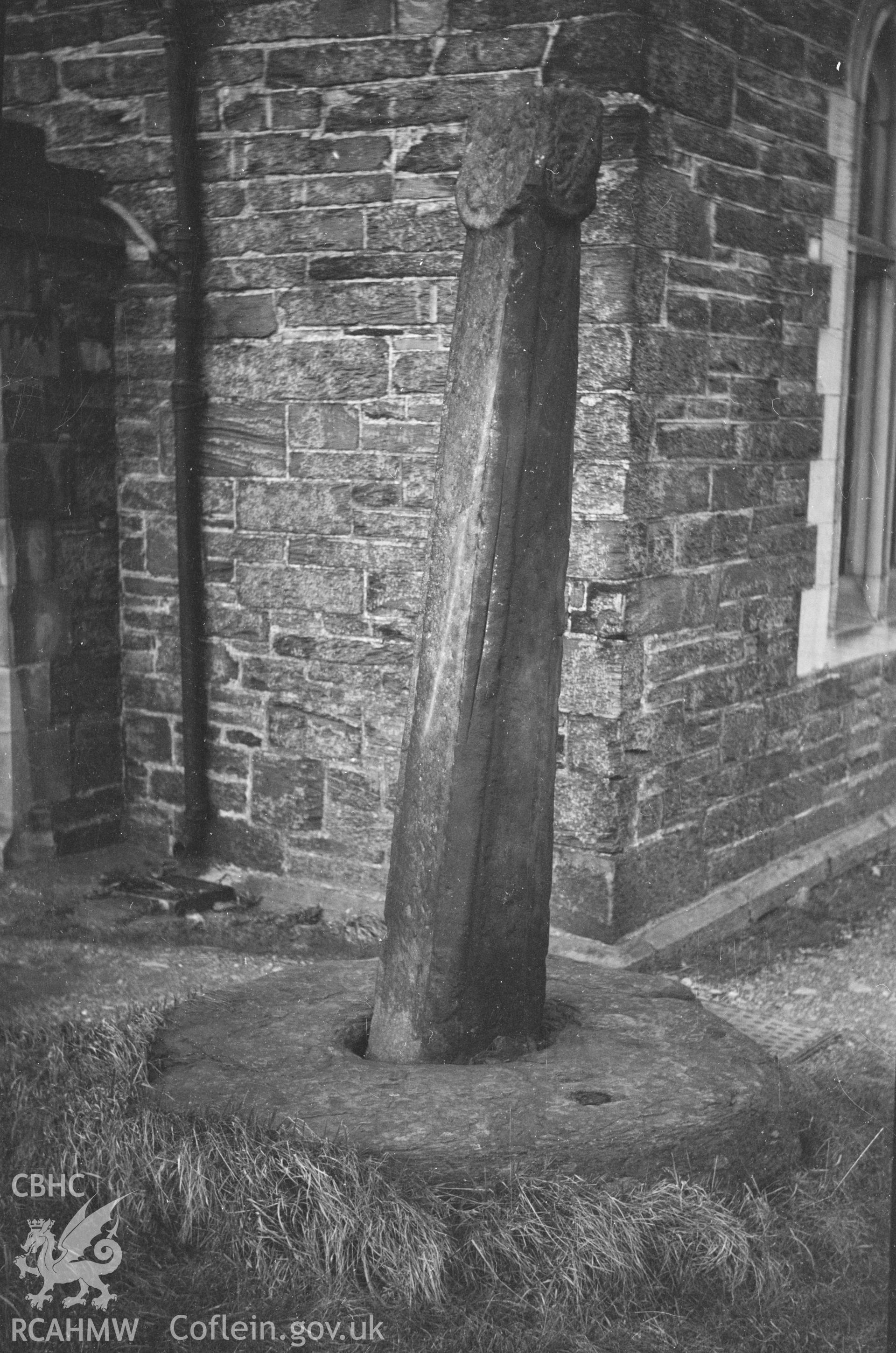 Digital copy of a nitrate negative showing view of Corwen Churchyard Cross. From Cadw Monuments in Care Collection.