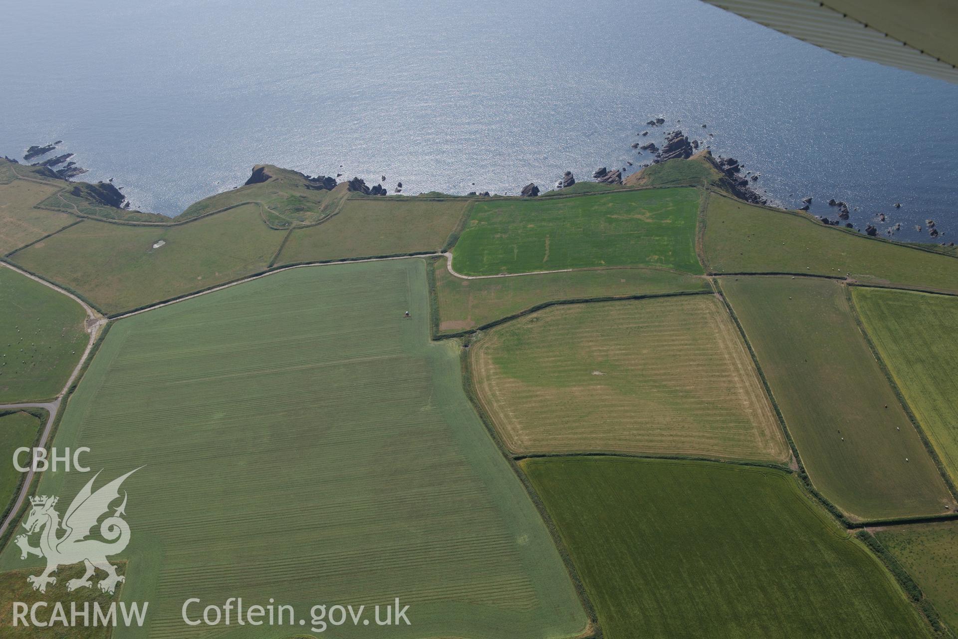 Site of the old Second World War Base the HMS Harrier, with site of associated chapel, Dale. Oblique aerial photograph taken during the Royal Commission?s programme of archaeological aerial reconnaissance by Toby Driver on 16th July 2013.