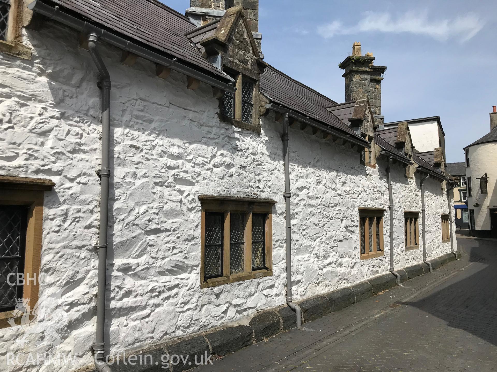 Colour photo showing external view of Jesus Hospital, or Llanrwst Almshouses, taken by Paul R. Davis, 23rd June 2018.