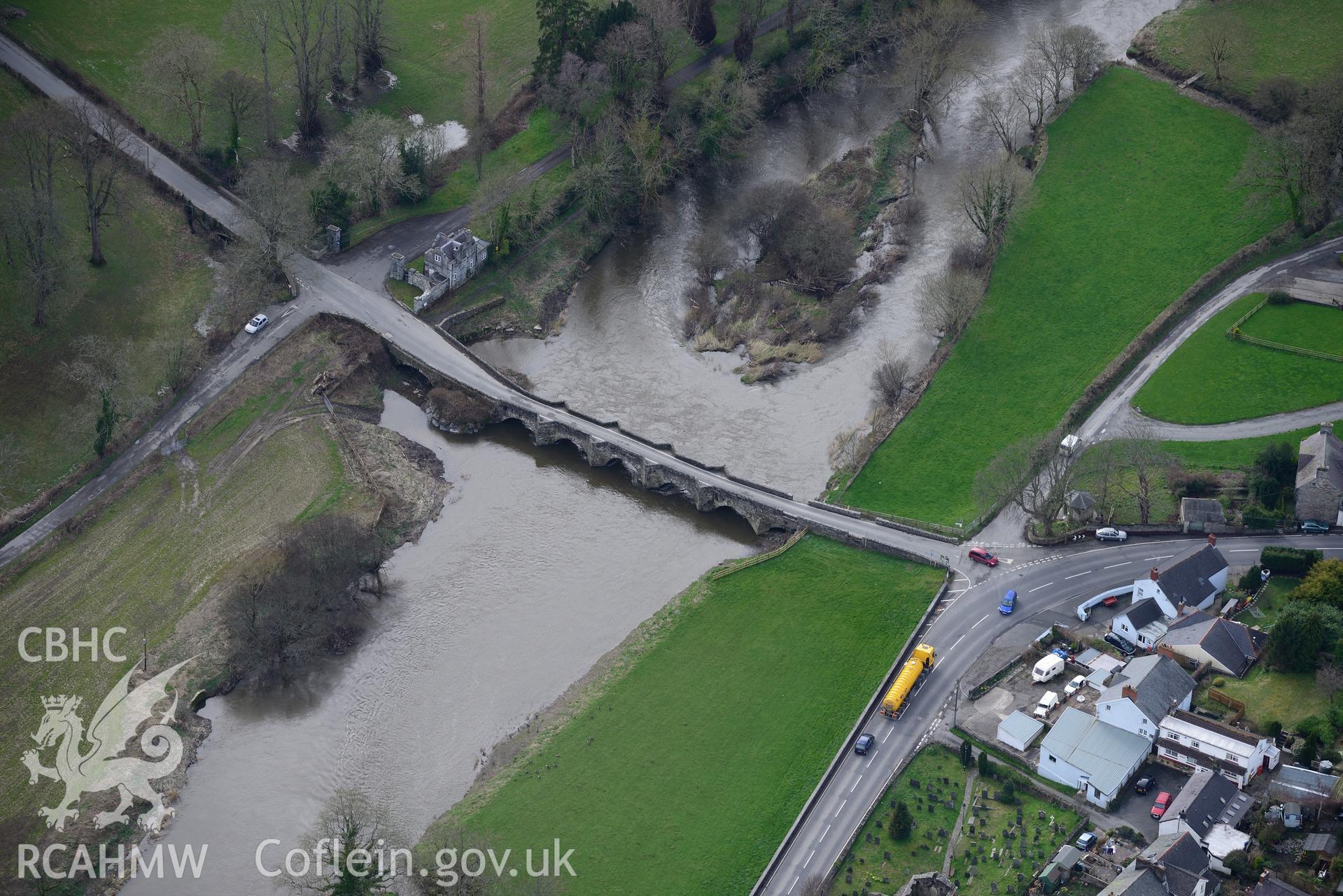 Llechryd bridge, Llechryd, near Cardigan. Oblique aerial photograph taken during the Royal Commission's programme of archaeological aerial reconnaissance by Toby Driver on 13th March 2015.