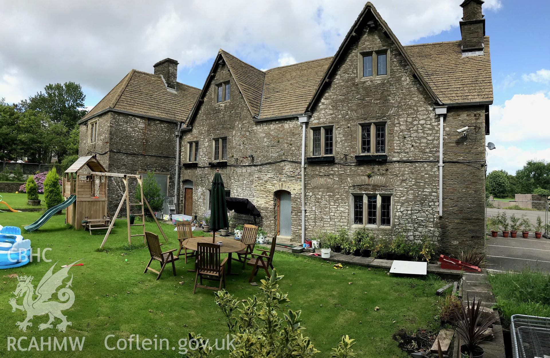 Digital colour photograph showing exterior view of Penllwyn Manor House, Pontllanfraith, taken by Paul R. Davis on 17th August 2019.