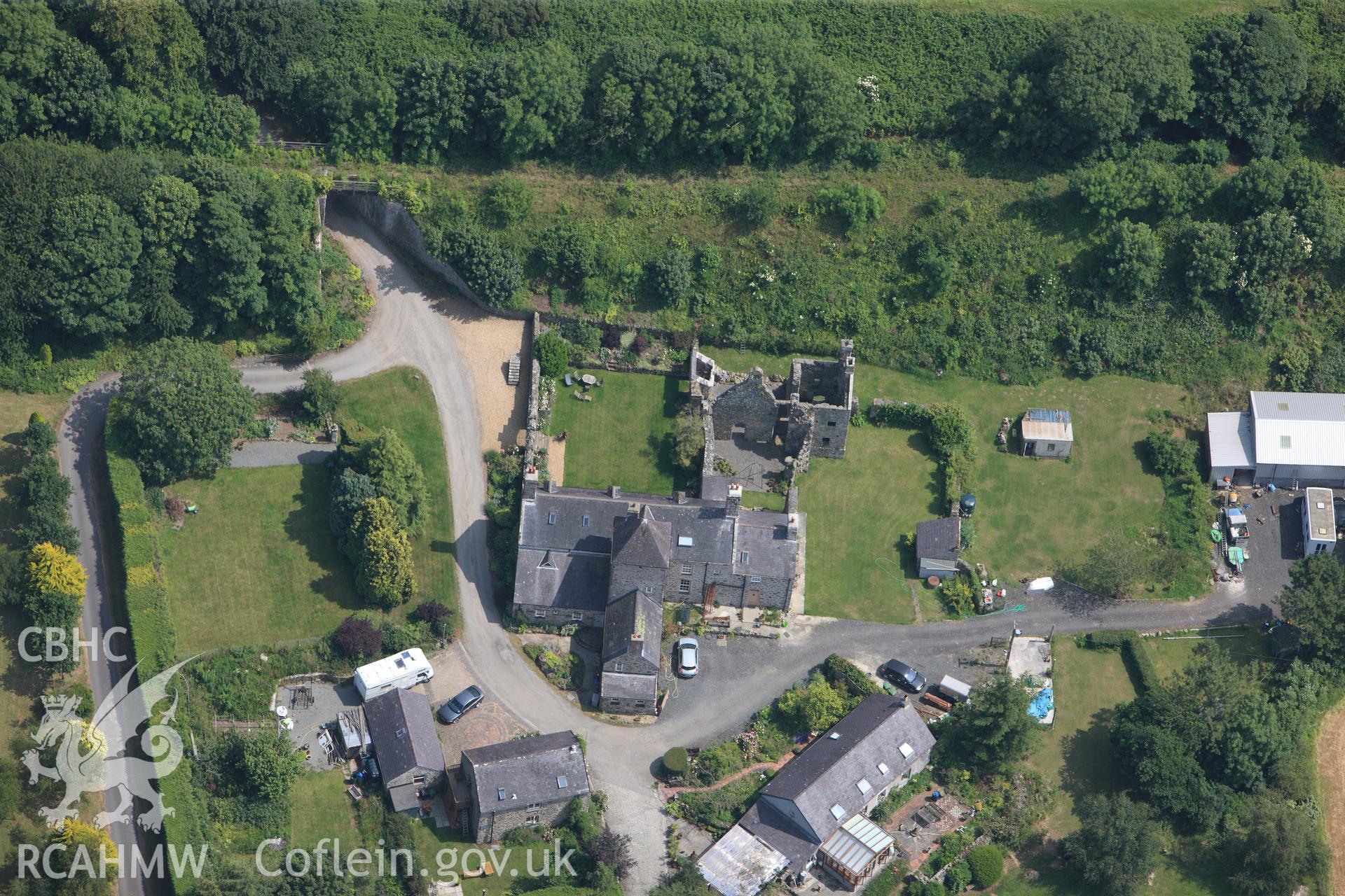 Plas Berw and its Coach House, Gaerwen, west of Llanfair PG, Anglesey. Oblique aerial photograph taken during the Royal Commission?s programme of archaeological aerial reconnaissance by Toby Driver on 12th July 2013.