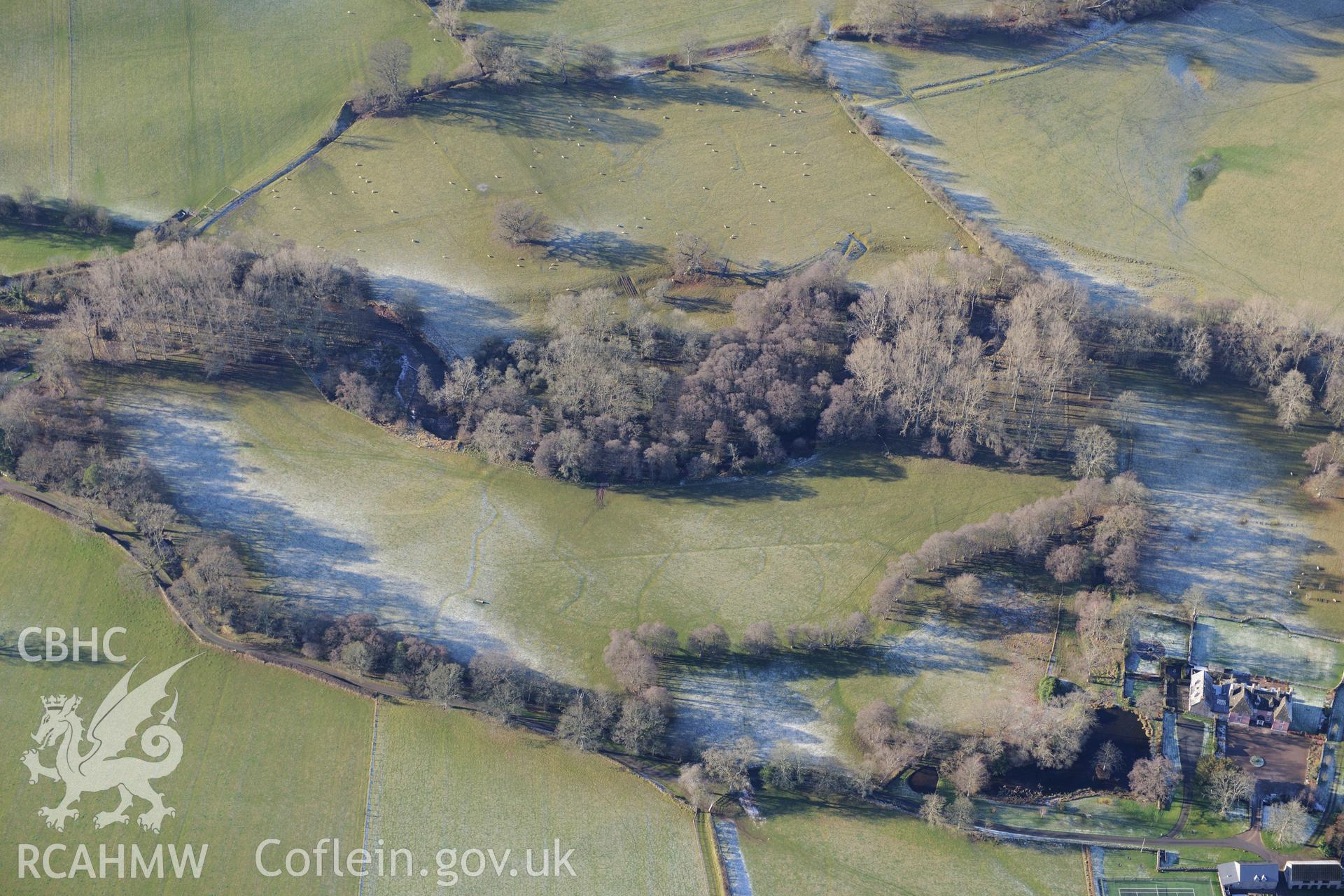 Abercynrig country house and garden, Brecon. Oblique aerial photograph taken during the Royal Commission?s programme of archaeological aerial reconnaissance by Toby Driver on 15th January 2013.