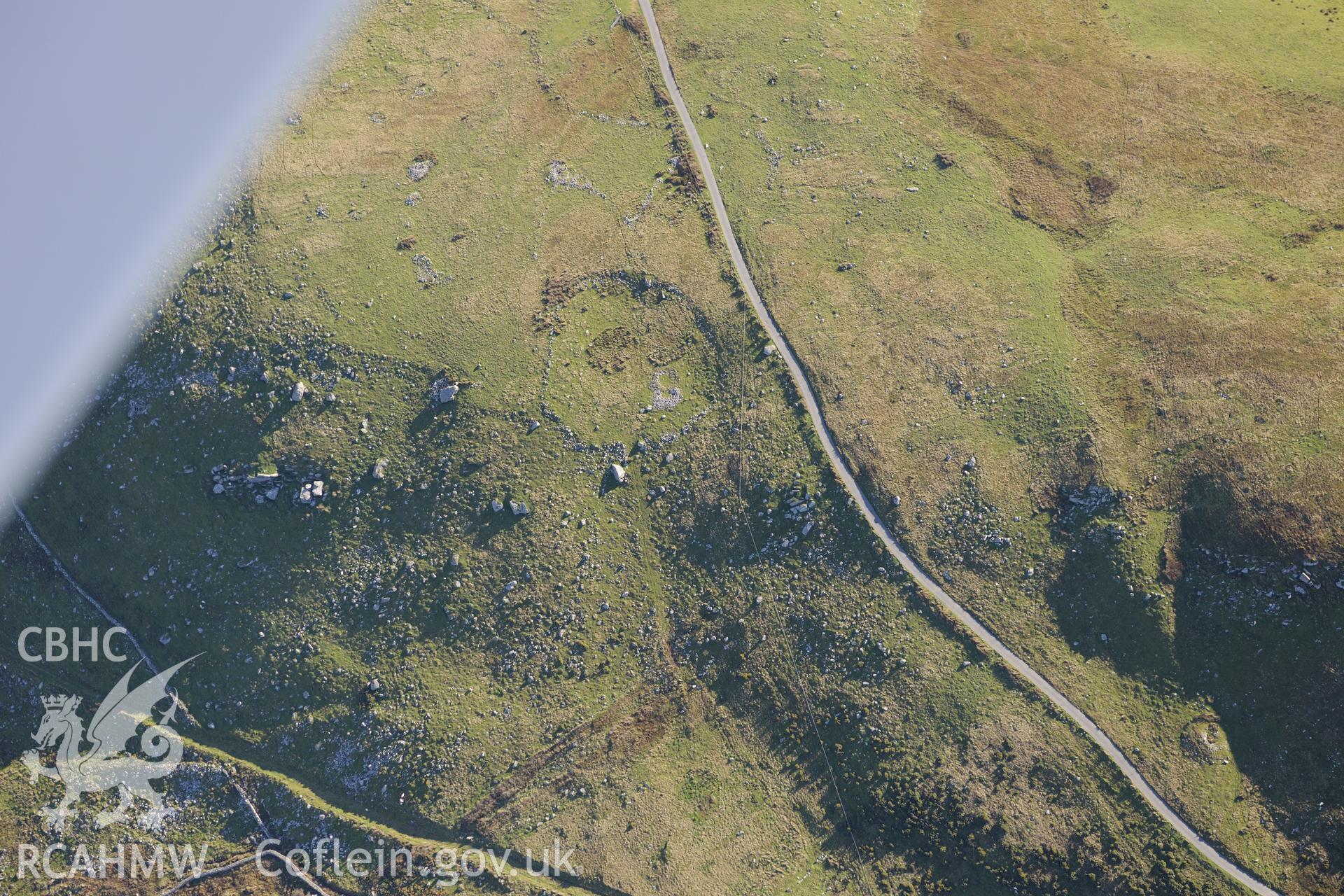 Bryn Seward settlement, south east of Fairbourne. Oblique aerial photograph taken during the Royal Commission's programme of archaeological aerial reconnaissance by Toby Driver on 2nd October 2015.