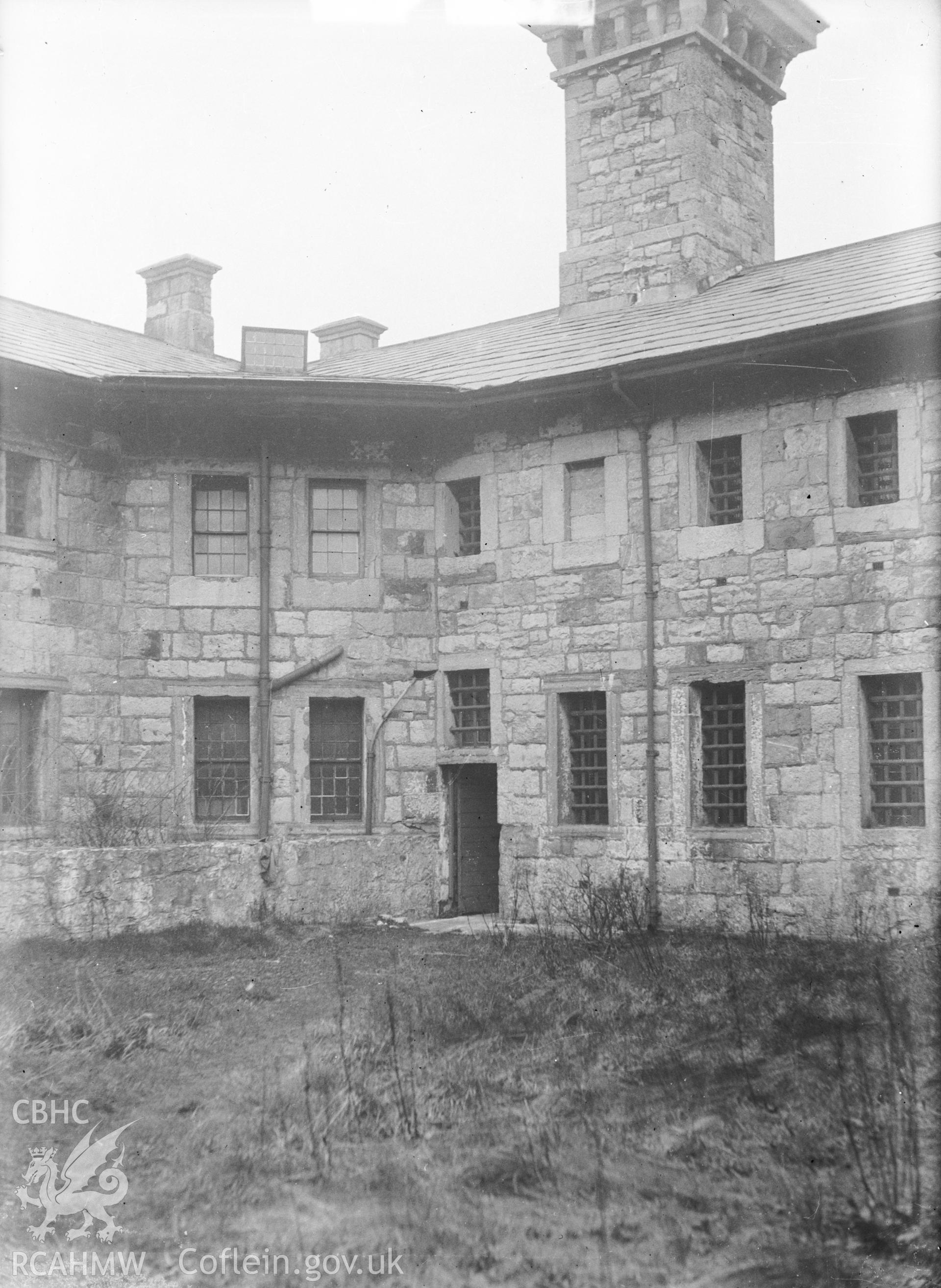 Digital copy of a nitrate negative showing exterior of Beaumaris Gaol. From the Cadw Monuments in Care Collection.