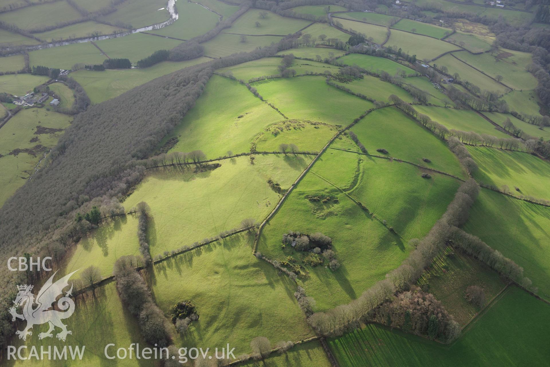 Pencoed-Foel Hillfort. Oblique aerial photograph taken during the Royal Commission's programme of archaeological aerial reconnaissance by Toby Driver on 6th January 2015.