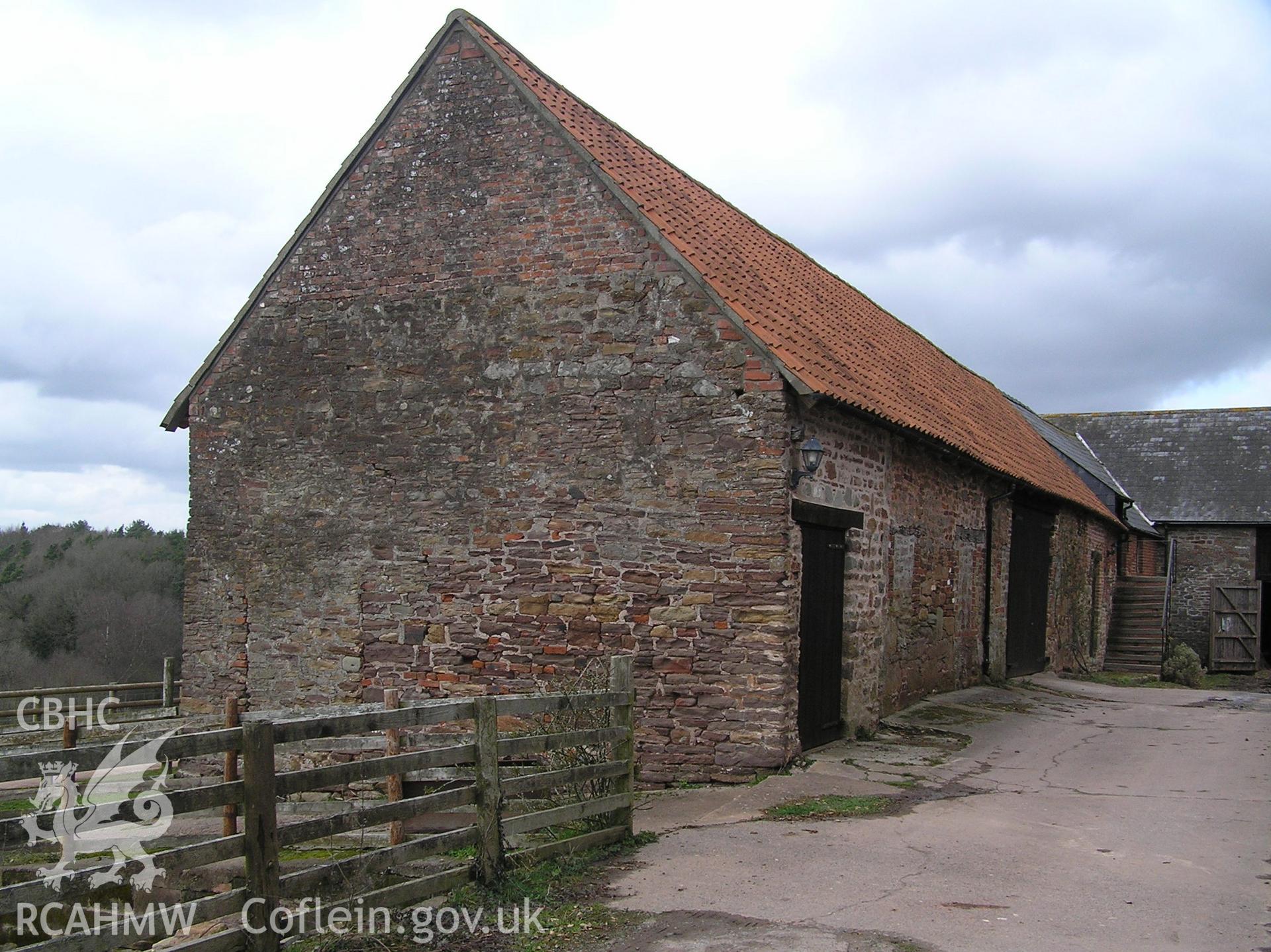 Colour photo showing the south elevation of the cowhouse, taken by John Wheelock and donated as a condition of planning consent.