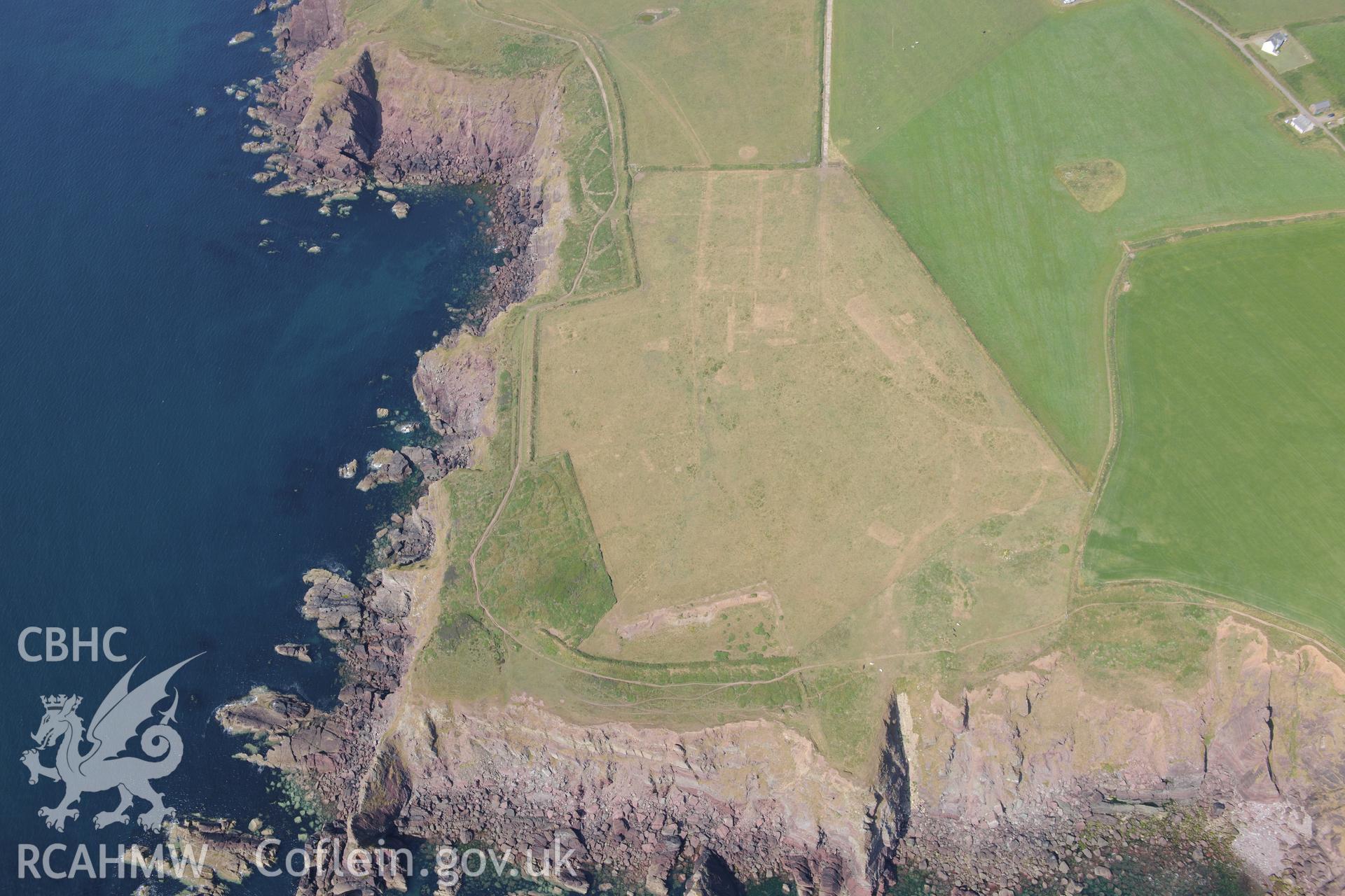 Site of the old Second World War Base the HMS Harrier, with site of associated chapel, Dale. Oblique aerial photograph taken during the Royal Commission?s programme of archaeological aerial reconnaissance by Toby Driver on 16th July 2013.