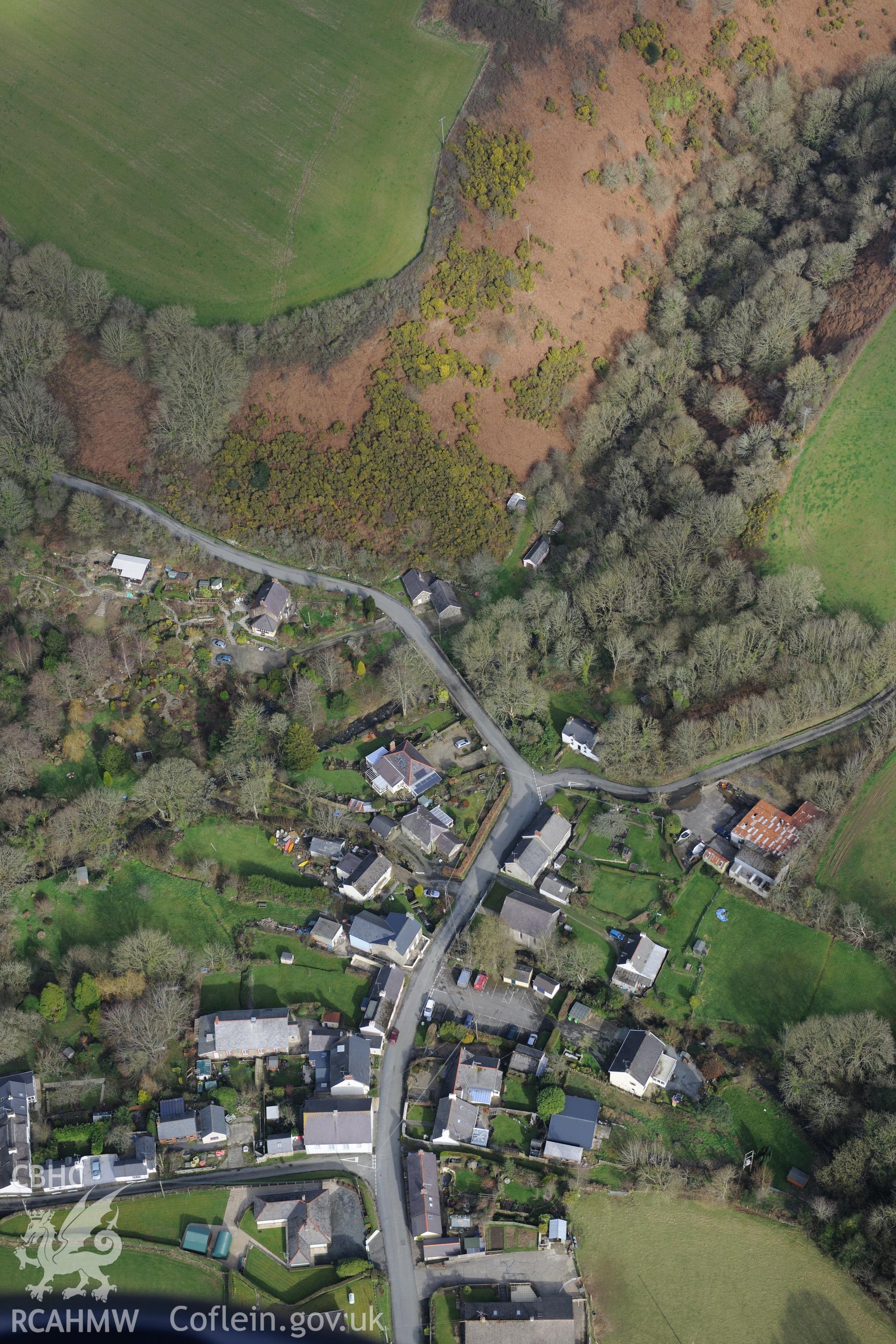 The village of Moylgrove. Oblique aerial photograph taken during the Royal Commission's programme of archaeological aerial reconnaissance by Toby Driver on 13th March 2015.