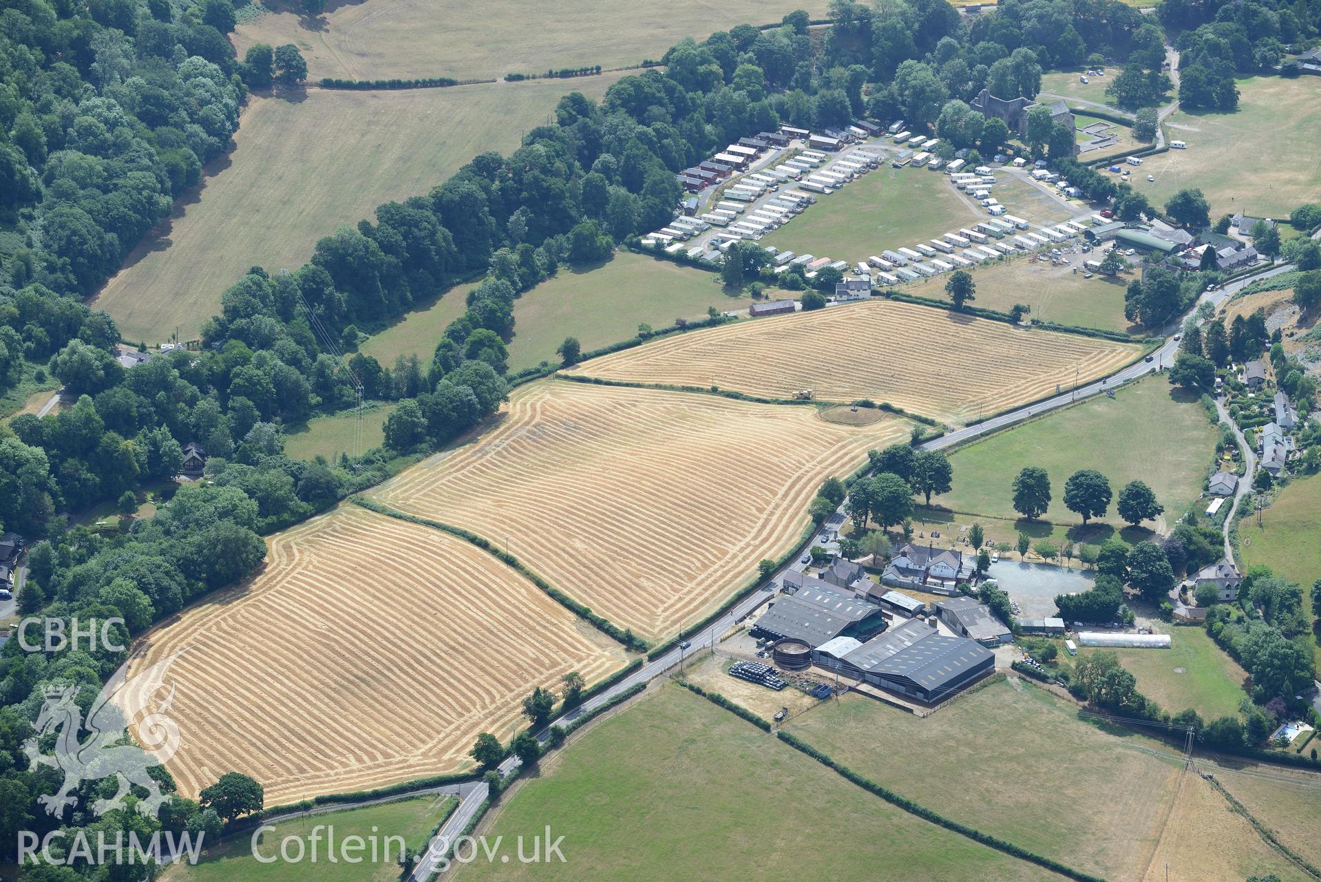 Royal Commission aerial photography of the Pillar of Eliseg taken on 19th July 2018 during the 2018 drought.