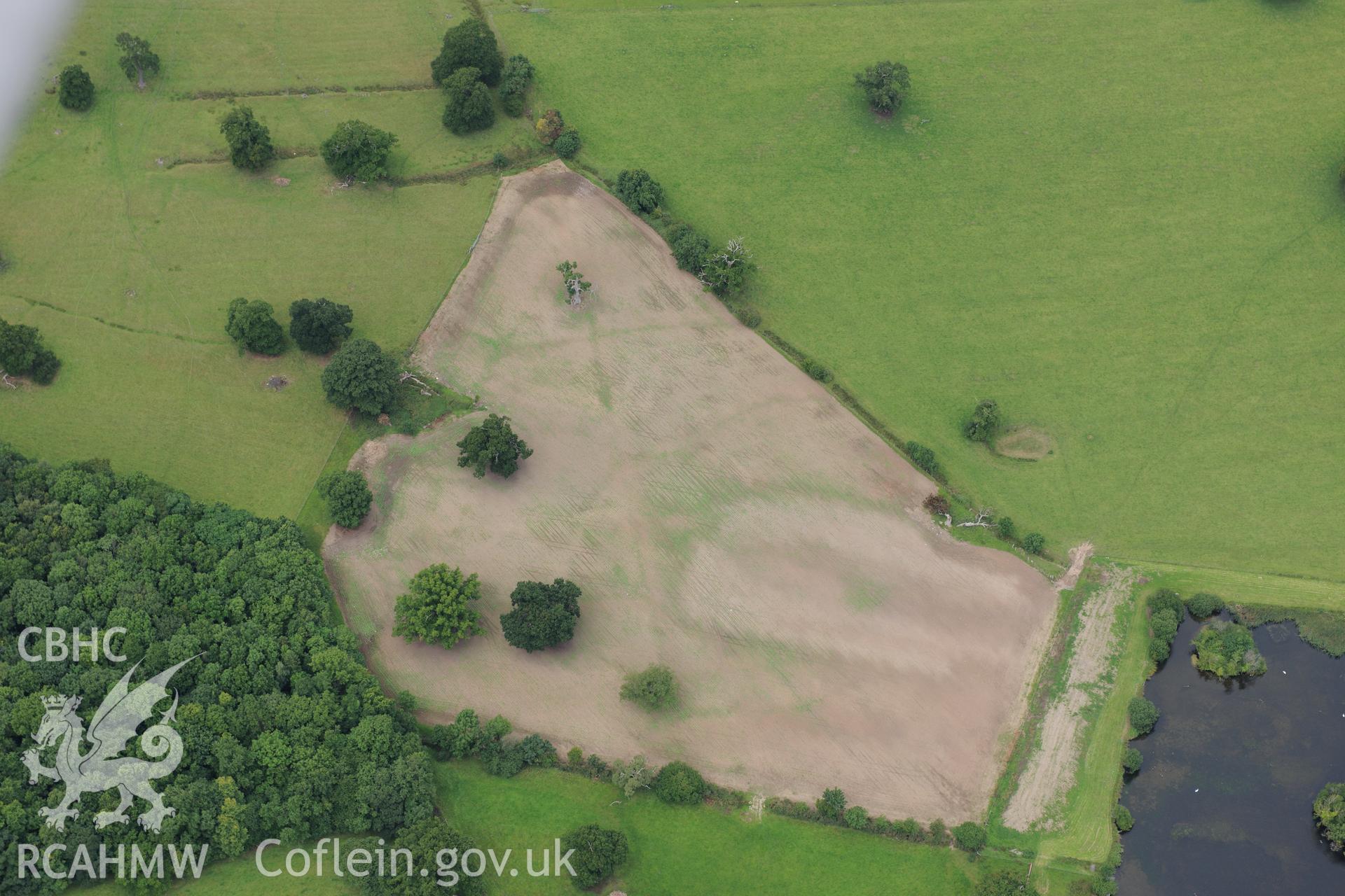 Bodelwyddan Park army practise trenches. Oblique aerial photograph taken during the Royal Commission's programme of archaeological aerial reconnaissance by Toby Driver on 30th July 2015.