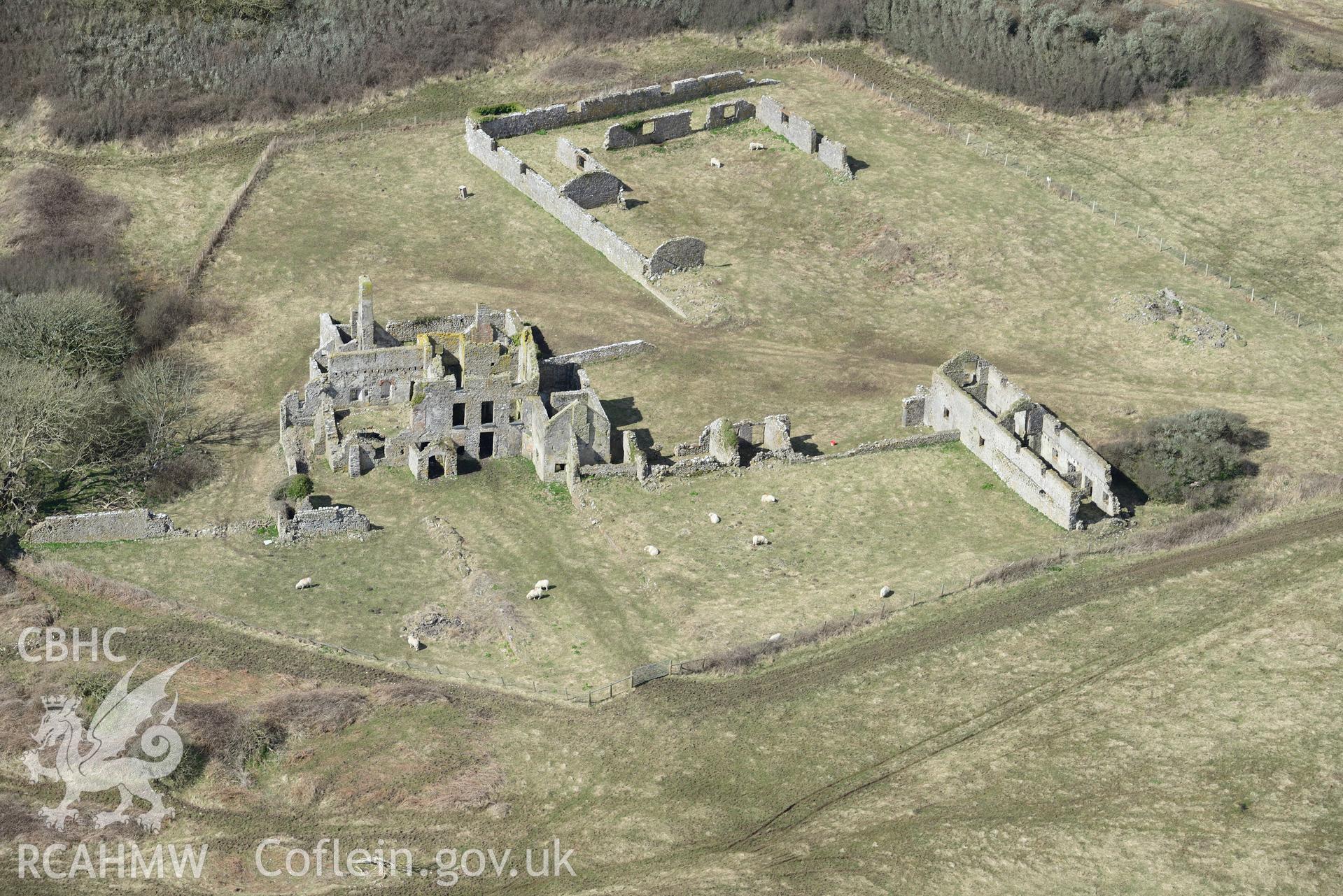 Pricaston Farmhouse. Baseline aerial reconnaissance survey for the CHERISH Project. ? Crown: CHERISH PROJECT 2018. Produced with EU funds through the Ireland Wales Co-operation Programme 2014-2020. All material made freely available through the Open Government Licence.