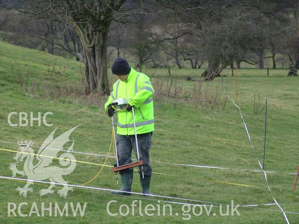 Digital colour photograph of archaeological investigations at Pilleth battlefield. From report no. 1048 - Pilleth battlefield, part of the Welsh Battlefield Metal Detector Survey, carried out by Archaeology Wales.