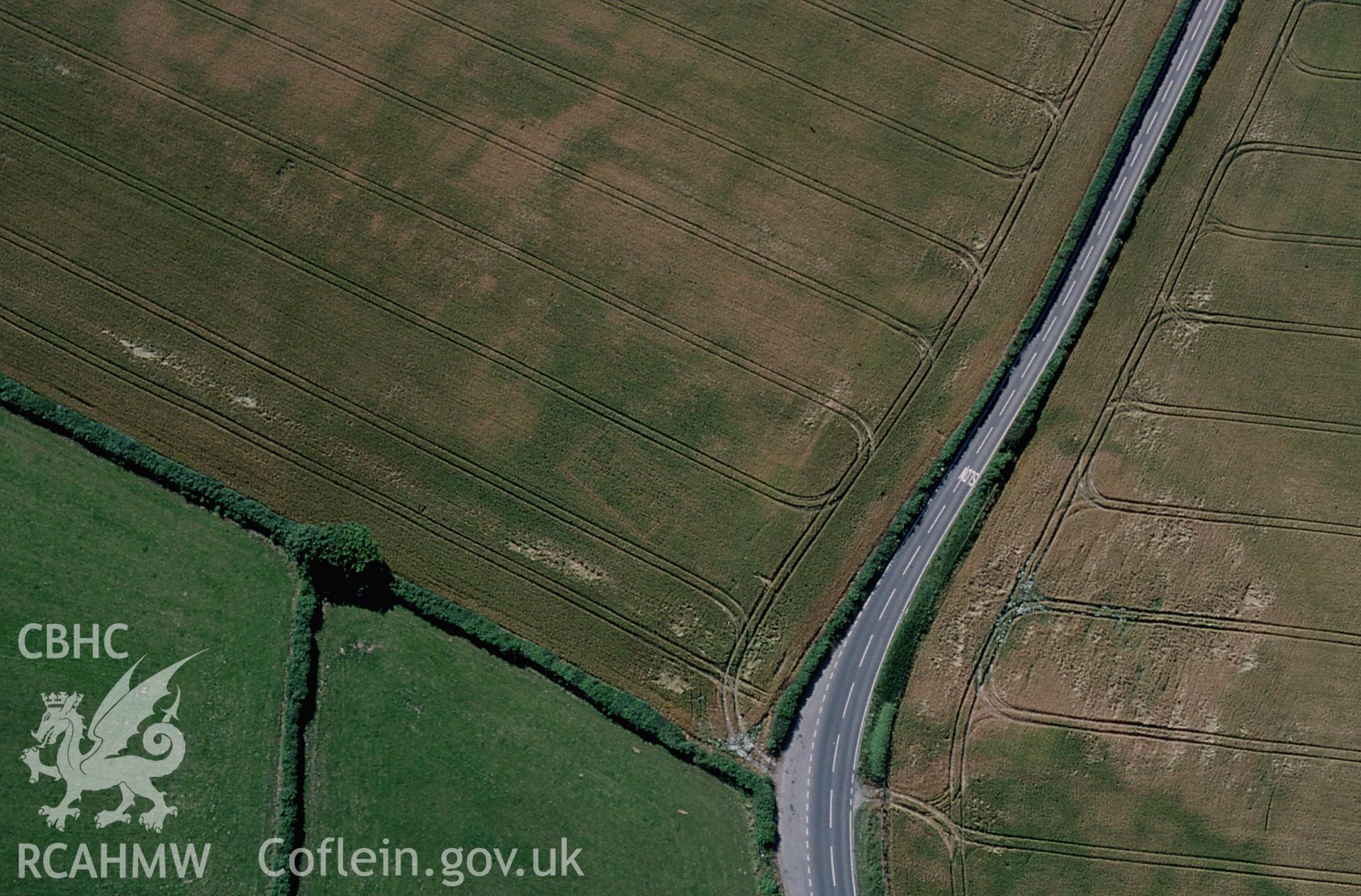 Slide of RCAHMW colour oblique aerial photograph of Whitton Lodge Roman Villa, taken by C.R. Musson, 25/7/1996.