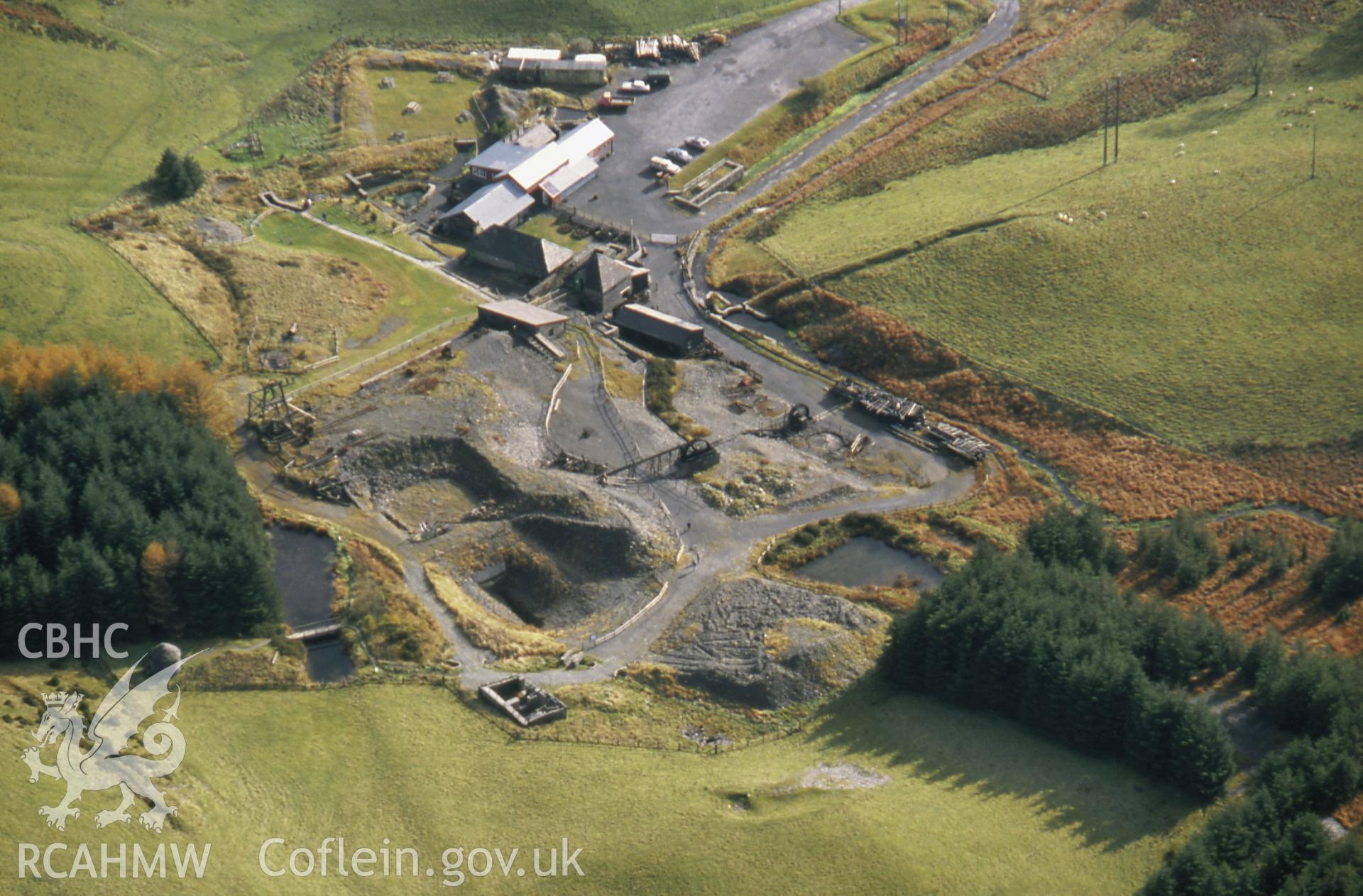 RCAHMW colour slide oblique aerial photograph of Llywernog Silver Lead Mining Museum, Ponterwyd, taken on 30/10/1992 by CR Musson