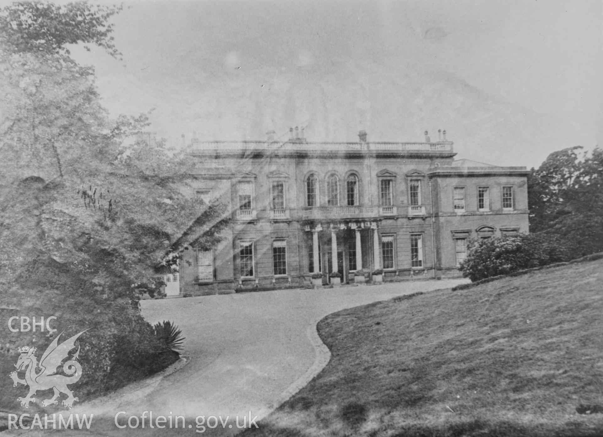 Copy of a black and white photograph showing exterior of Baron Hill, Beaumaris, copyright held by Sir Williams-Bulkeley.