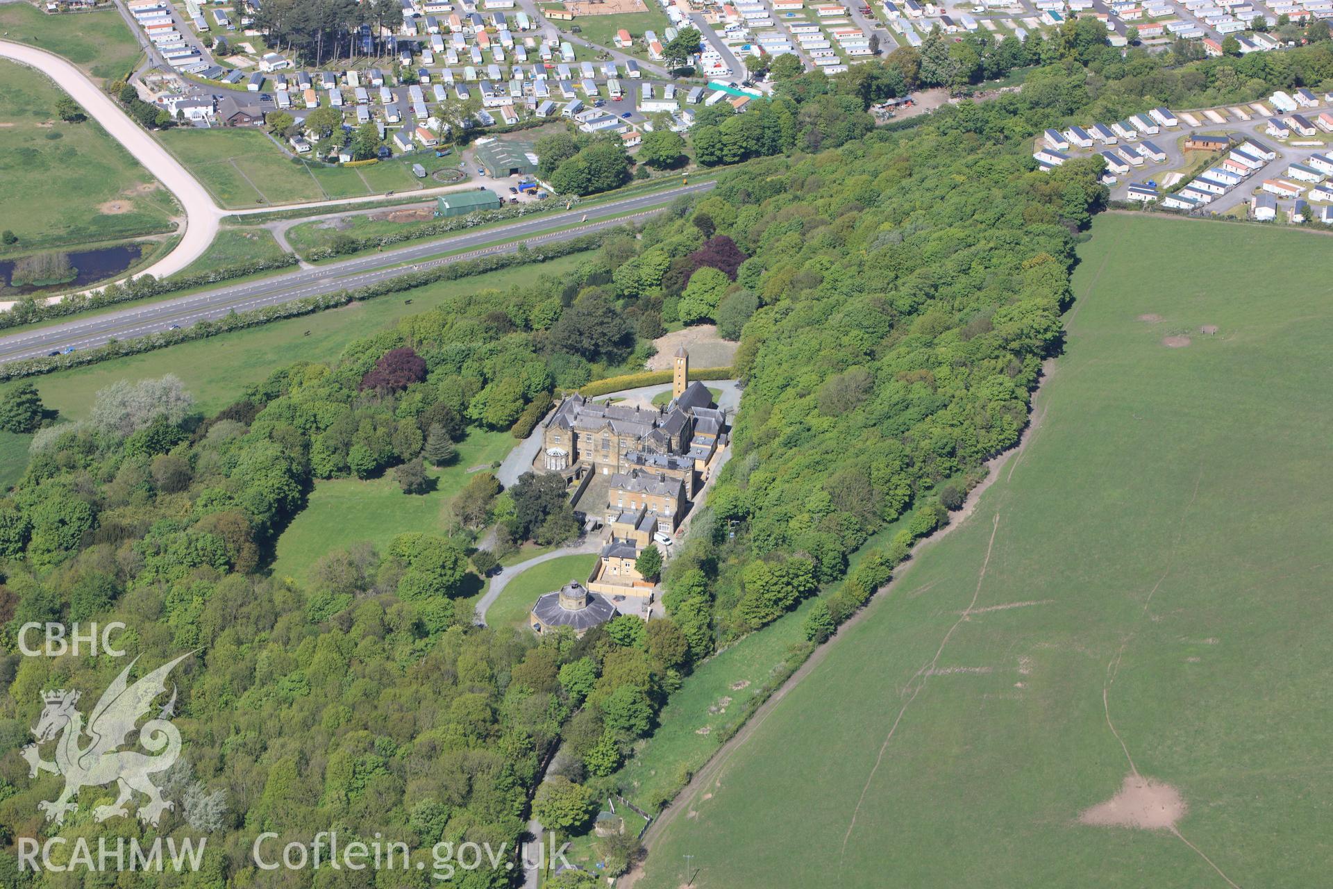 Talacre Hall, Home Farm and Garden, Prestatyn. Oblique aerial photograph taken during the Royal Commission?s programme of archaeological aerial reconnaissance by Toby Driver on 22nd May 2013.