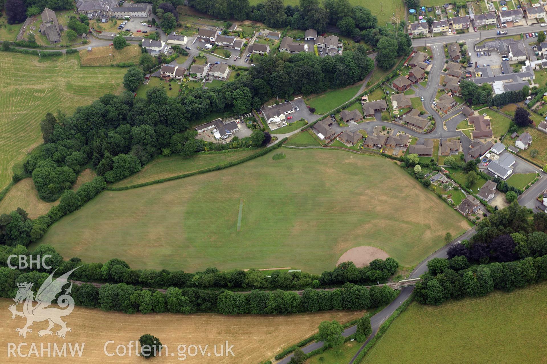 Royal Commission aerial photography of Llandovery Roman fort taken during drought conditions on 22nd July 2013.