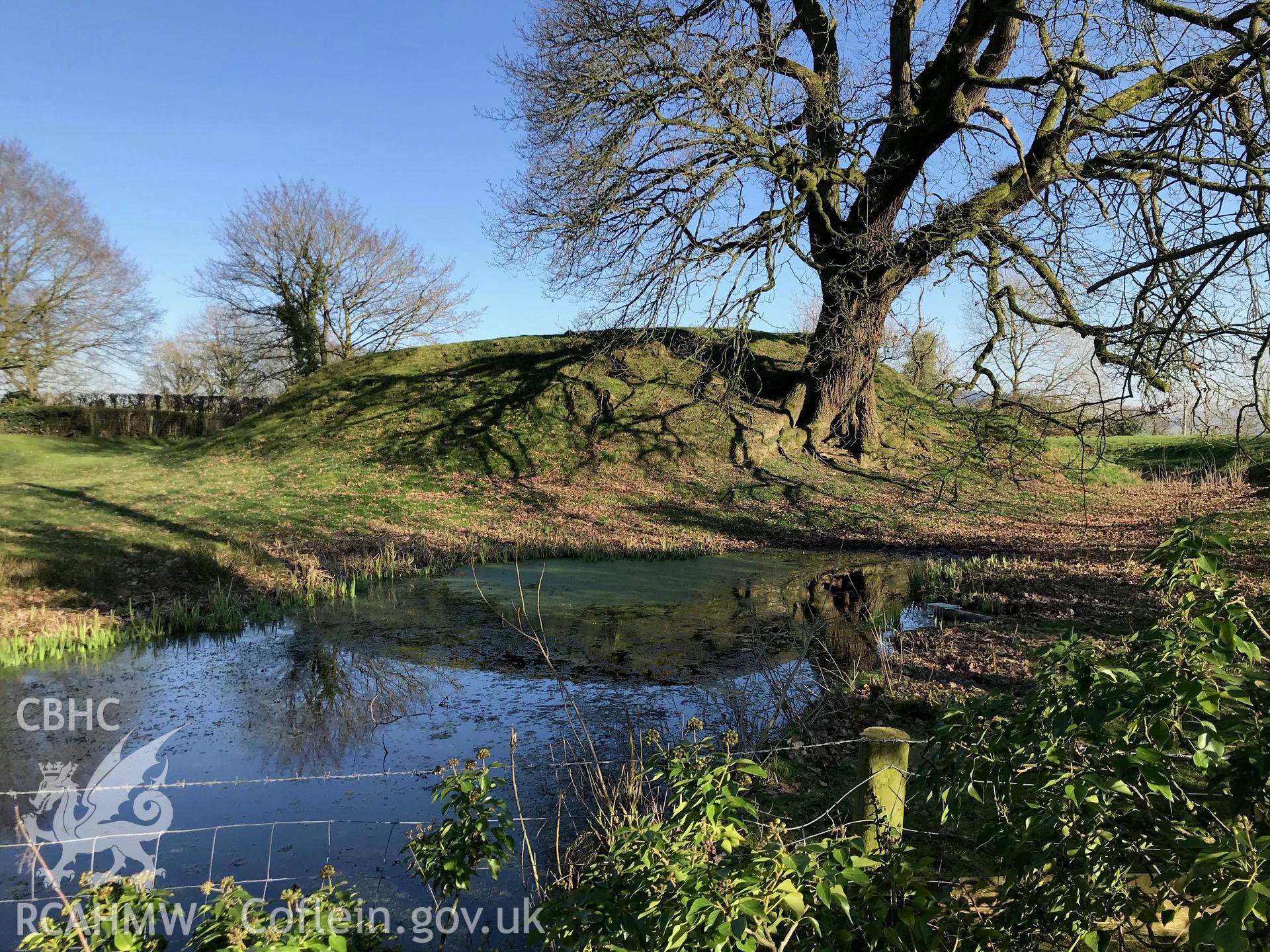 Colour photograph of Kinnerton Castle and Kinnerton Court motte, taken by Paul R. Davis on 25th February 2019.