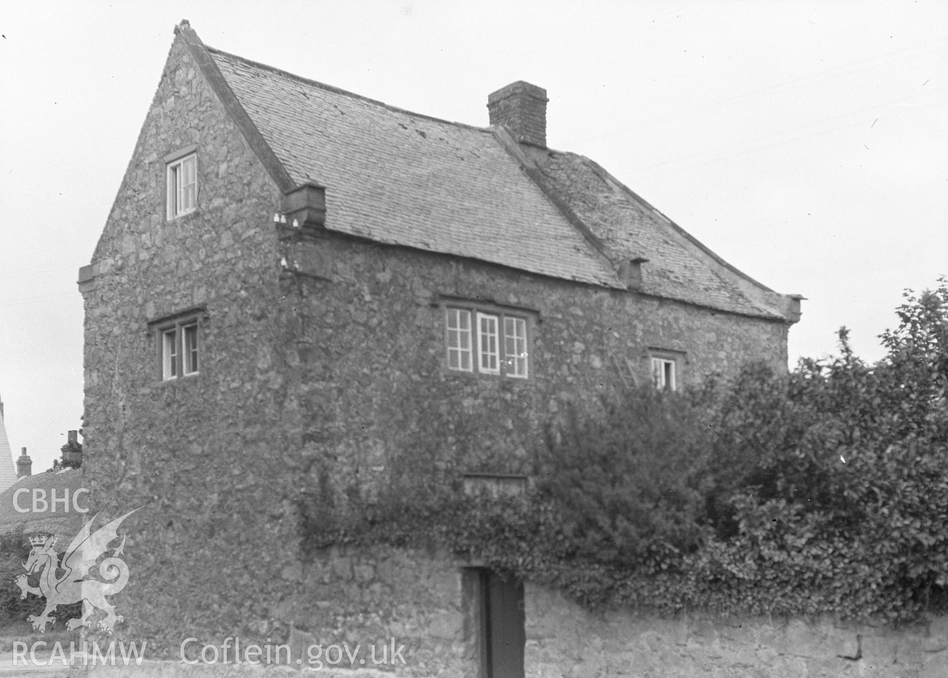 Digital copy of a nitrate negative showing view of vicarage at Rhuddlan Church, taken by Leonard Monroe.