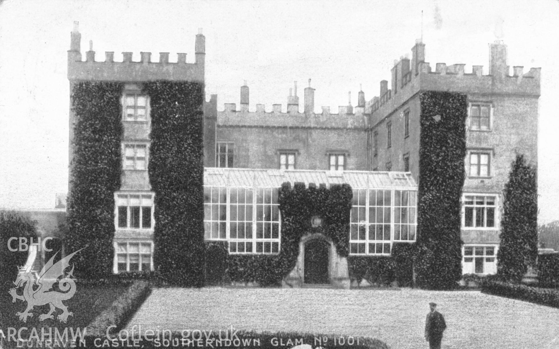 Digital copy of an acetate negative showing postcard view of Dunraven Castle.