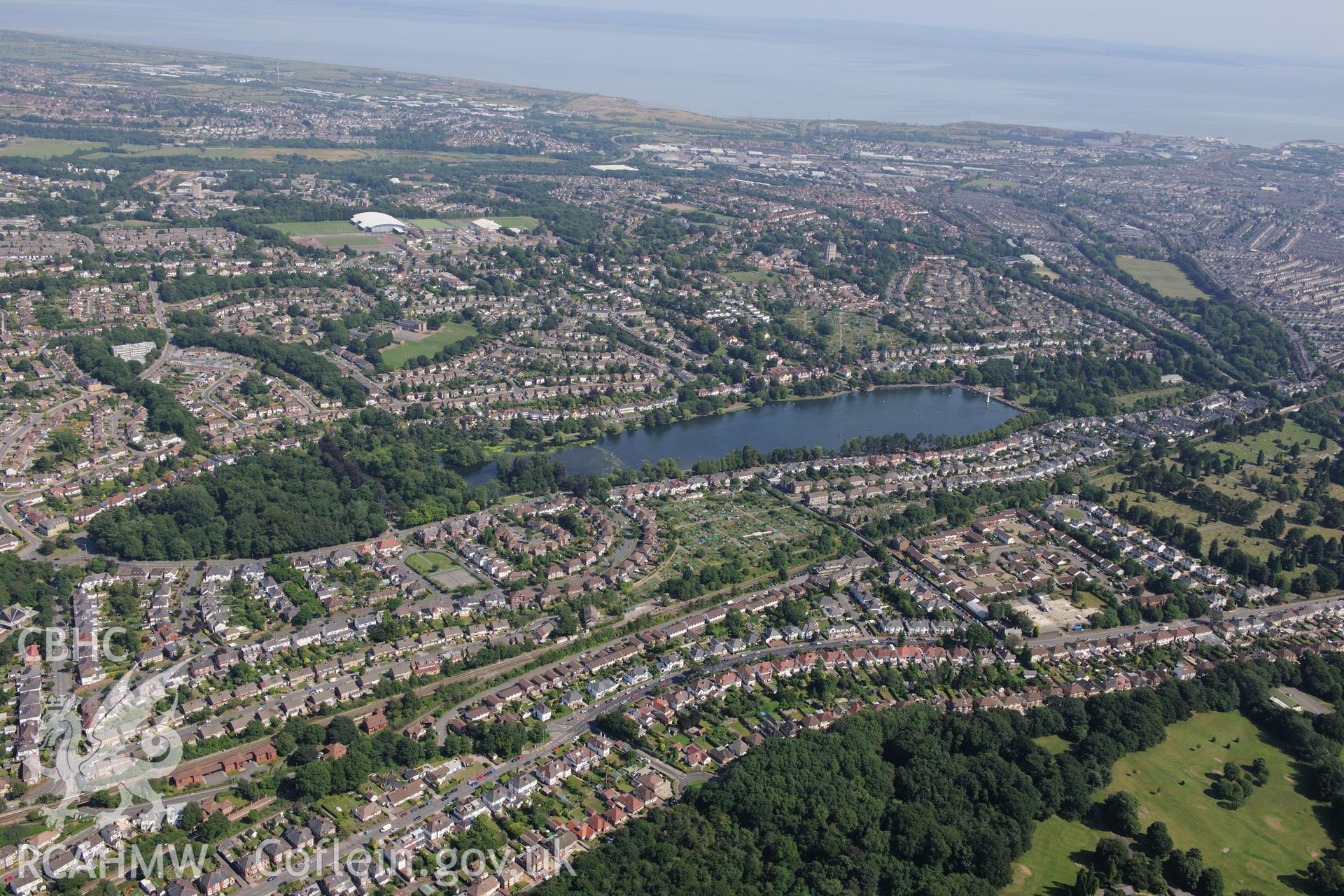 Roath Park, Cardiff. Oblique aerial photograph taken during the Royal Commission?s programme of archaeological aerial reconnaissance by Toby Driver on 1st August 2013.