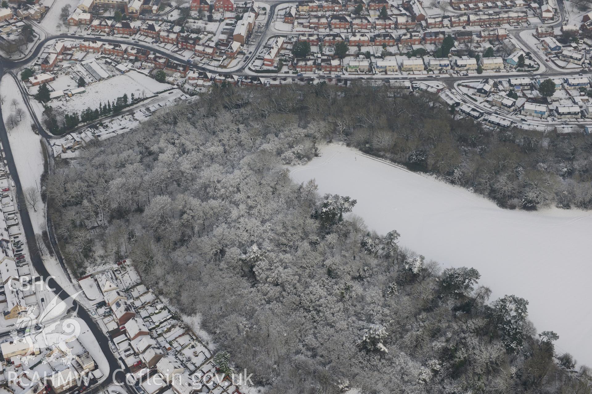 Caerau hillfort and Caerau community, Cardiff. Oblique aerial photograph taken during the Royal Commission?s programme of archaeological aerial reconnaissance by Toby Driver on 24th January 2013.