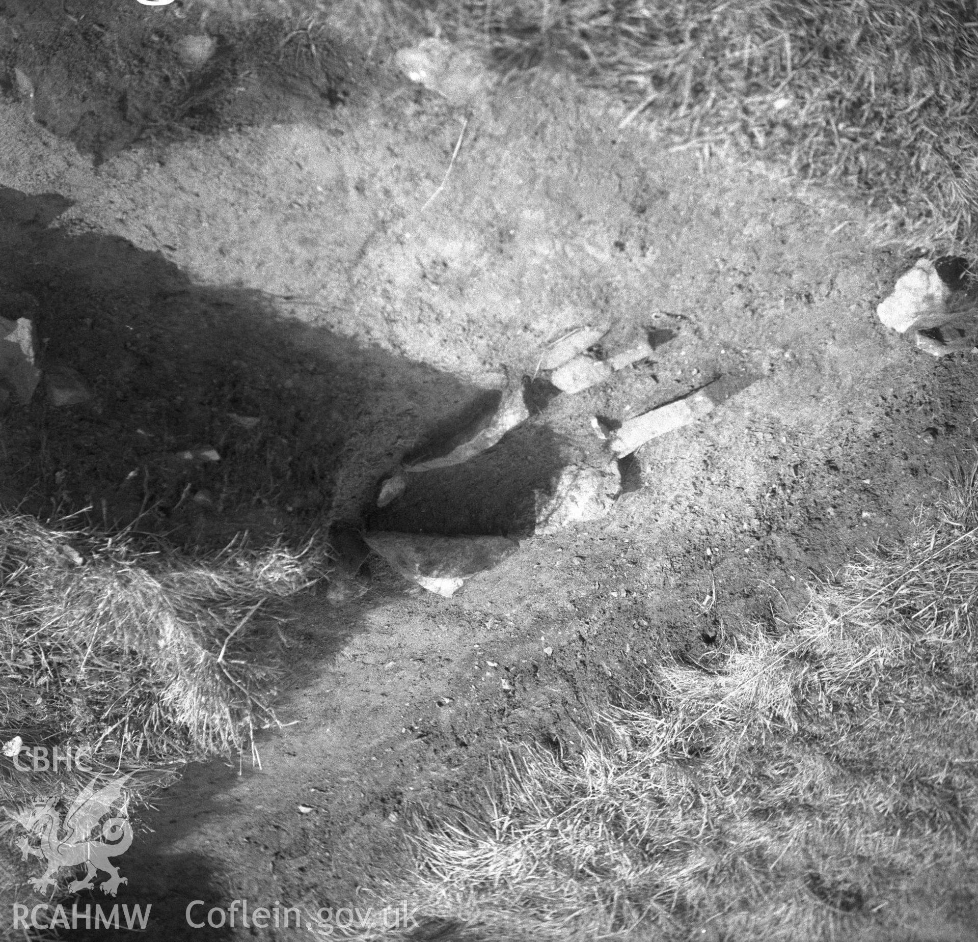 Digital copy of a nitrate negative showing excavation at Knock Rath, Clarbeston, 1963.